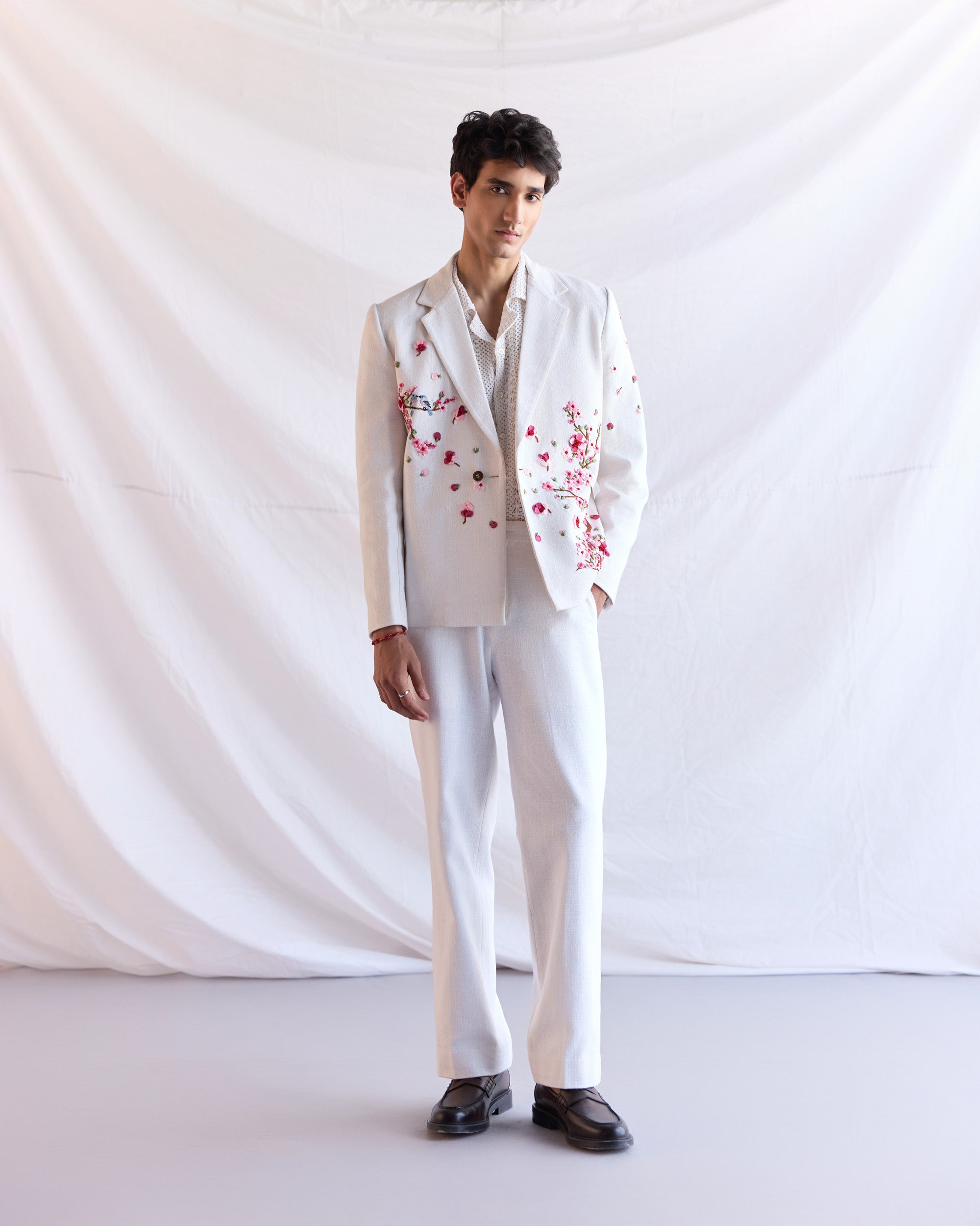 "Cherry blossoms" hand embroidered resort blazer