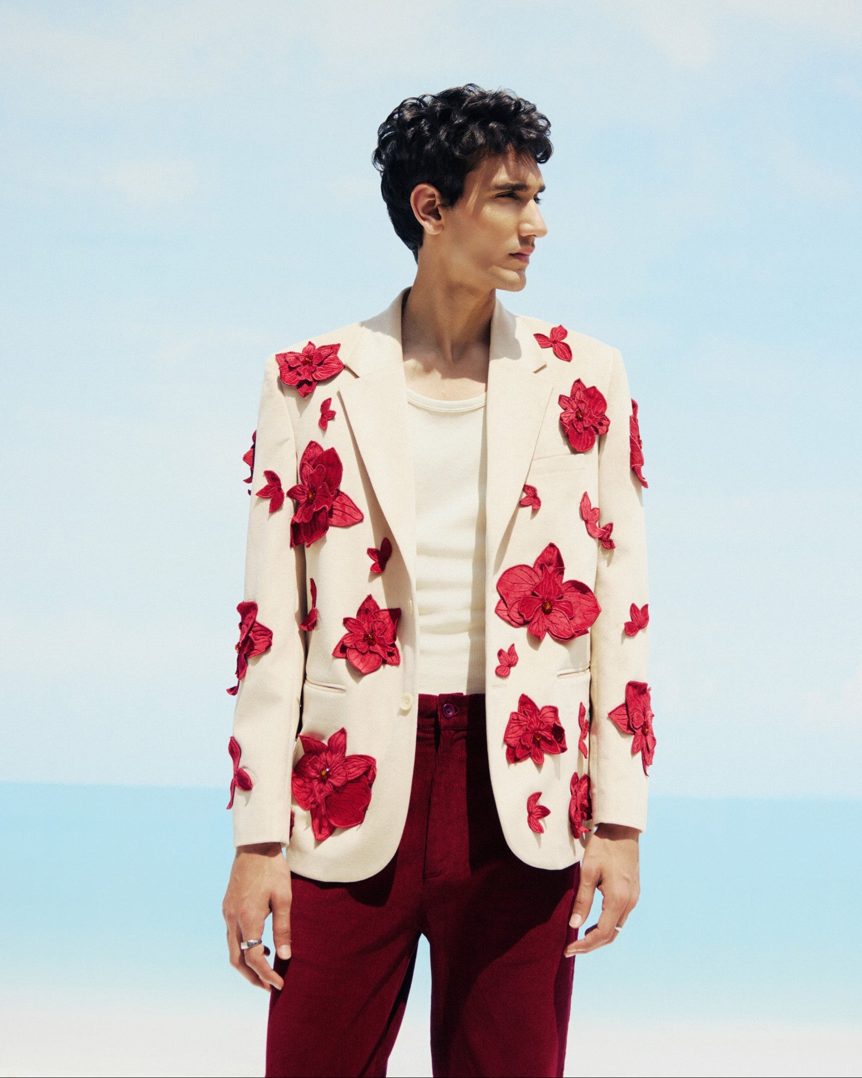 "Hibiscus" appliqué hand embroidered blazer