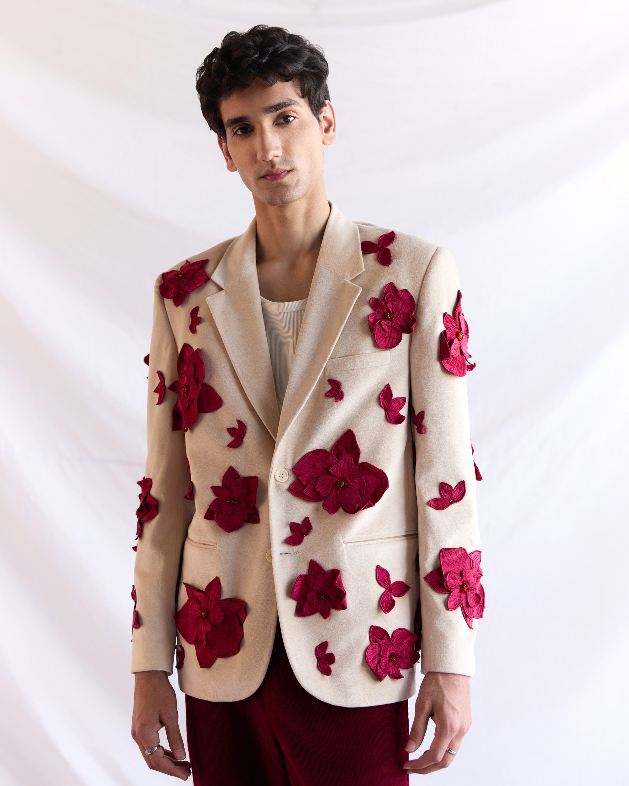 "Hibiscus" appliqué hand embroidered blazer