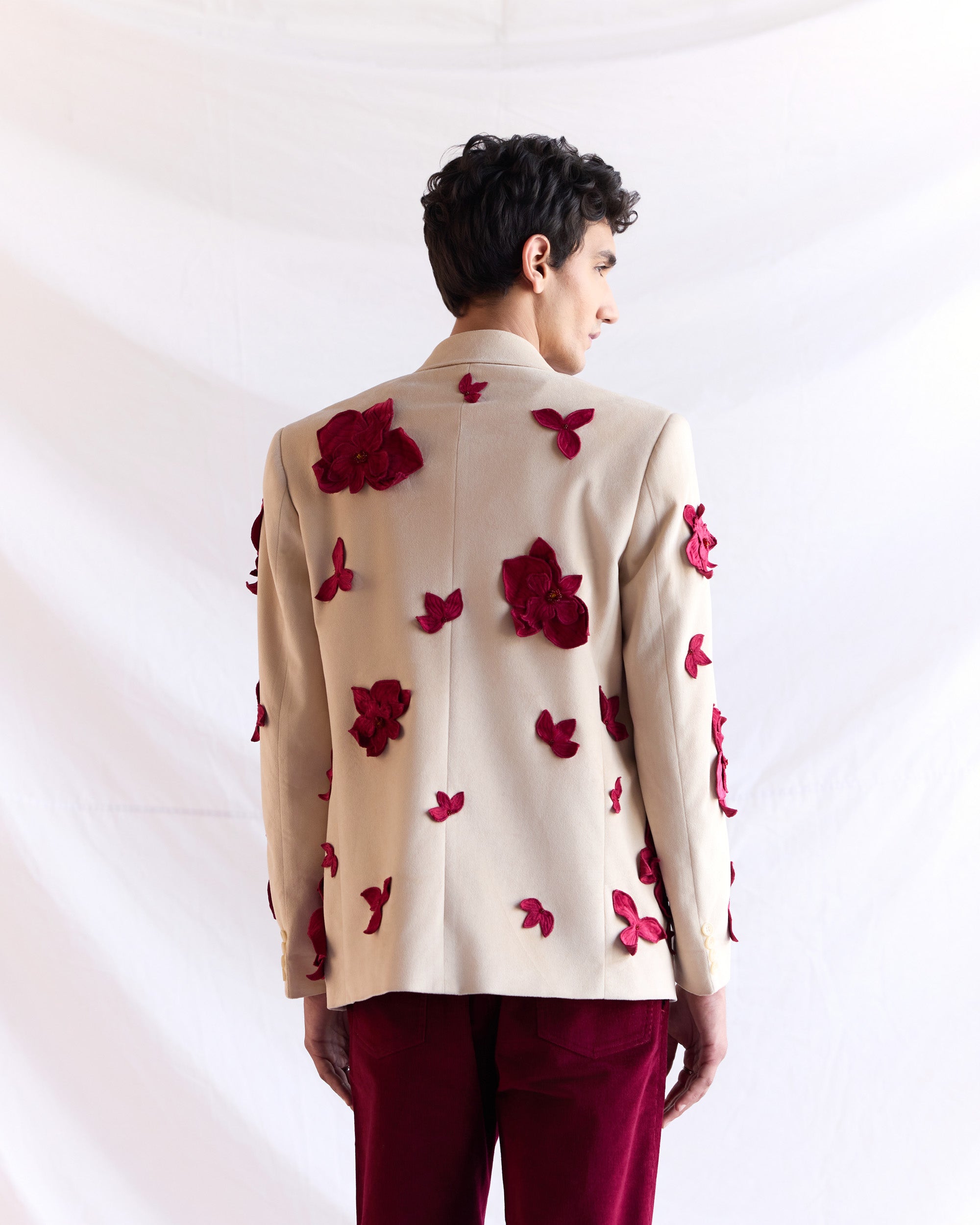 "Hibiscus" appliqué hand embroidered blazer