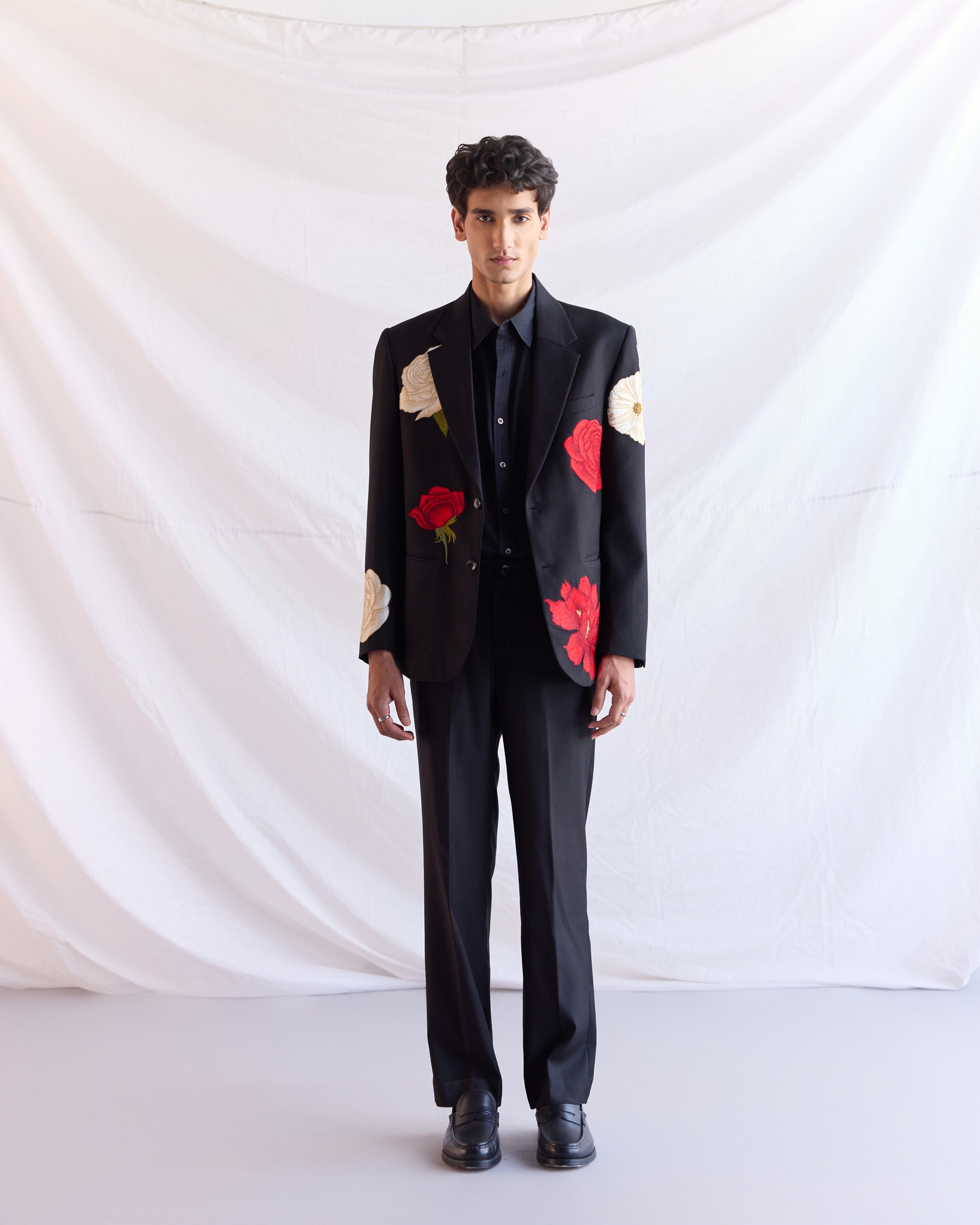 "Floral Reverie" hand embroidered Blazer
