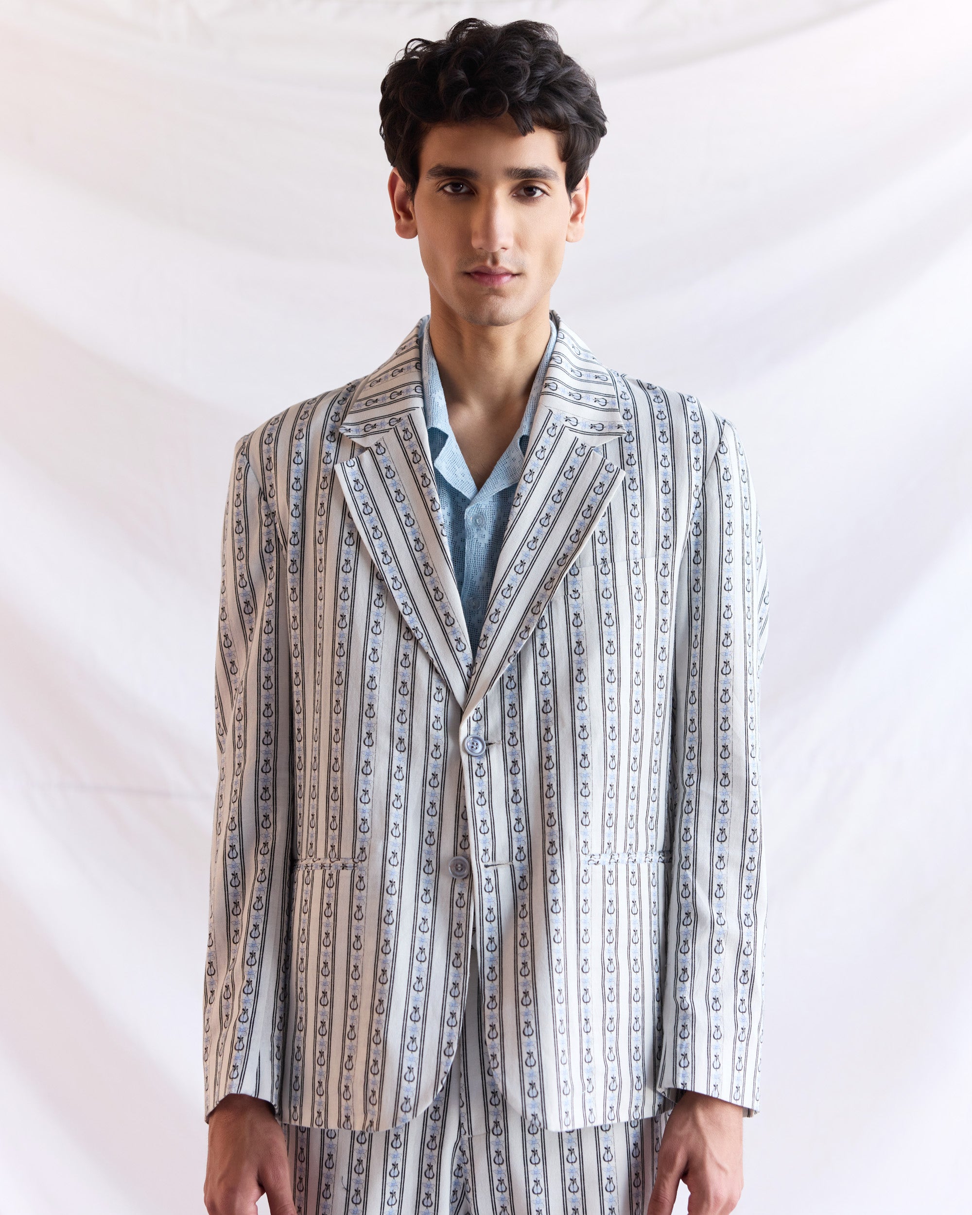 Floral stripes summer blazer