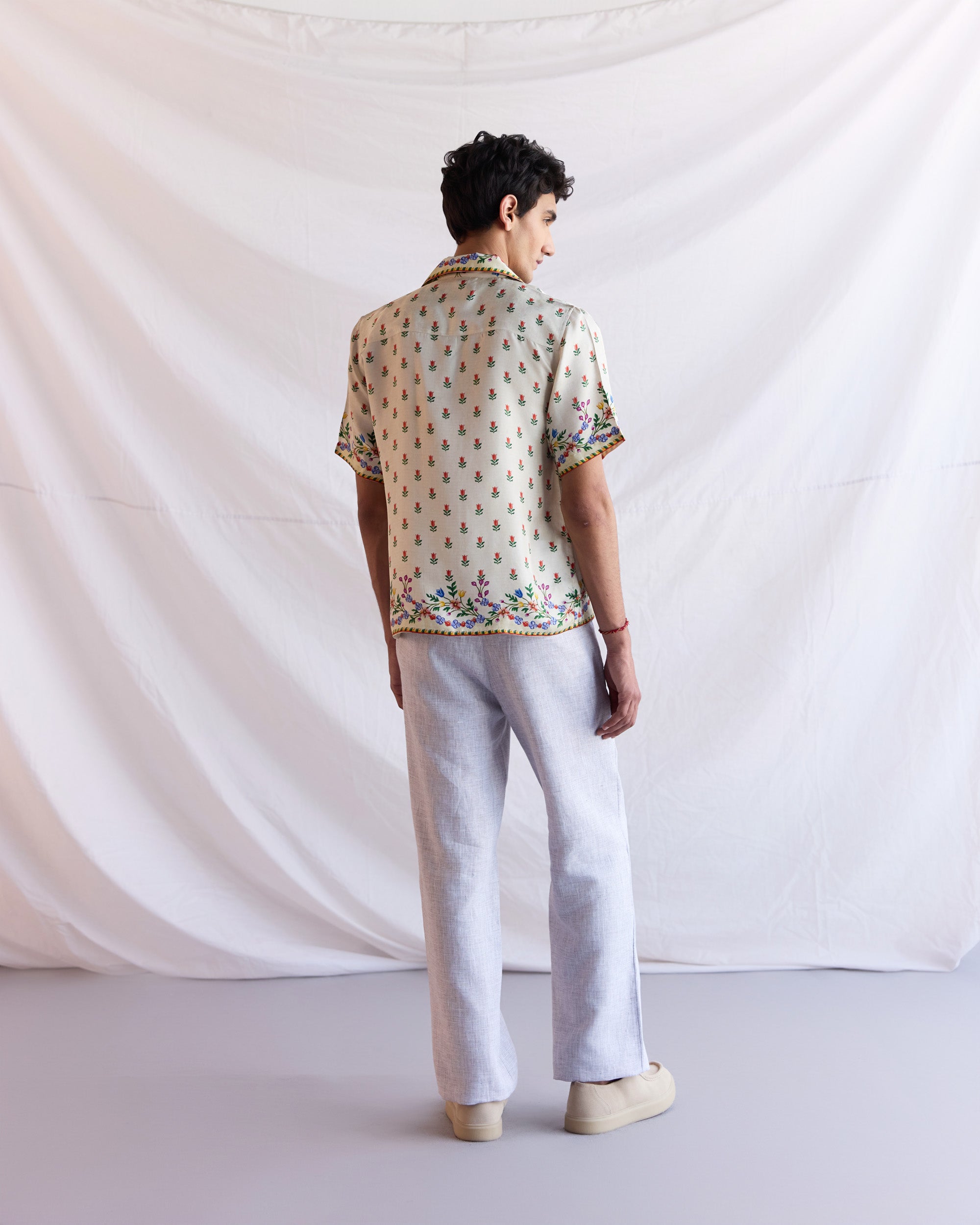 Floral border silk shirt