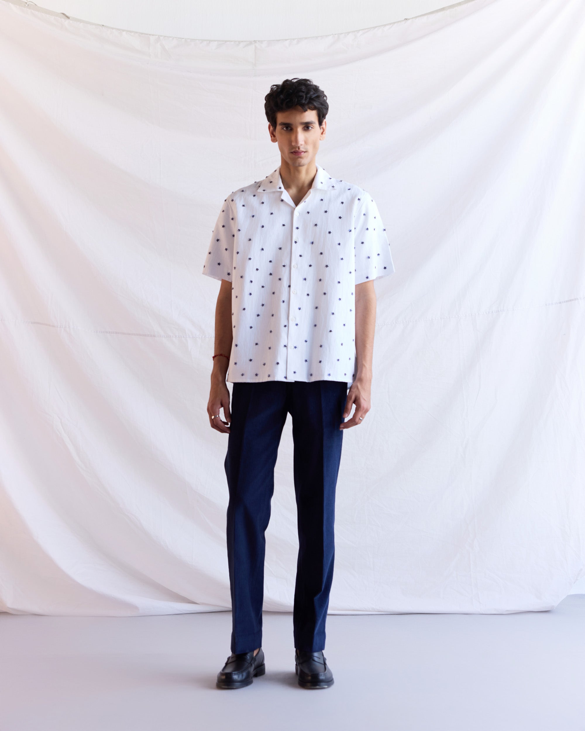 “Blue floral” hand embroidered shirt