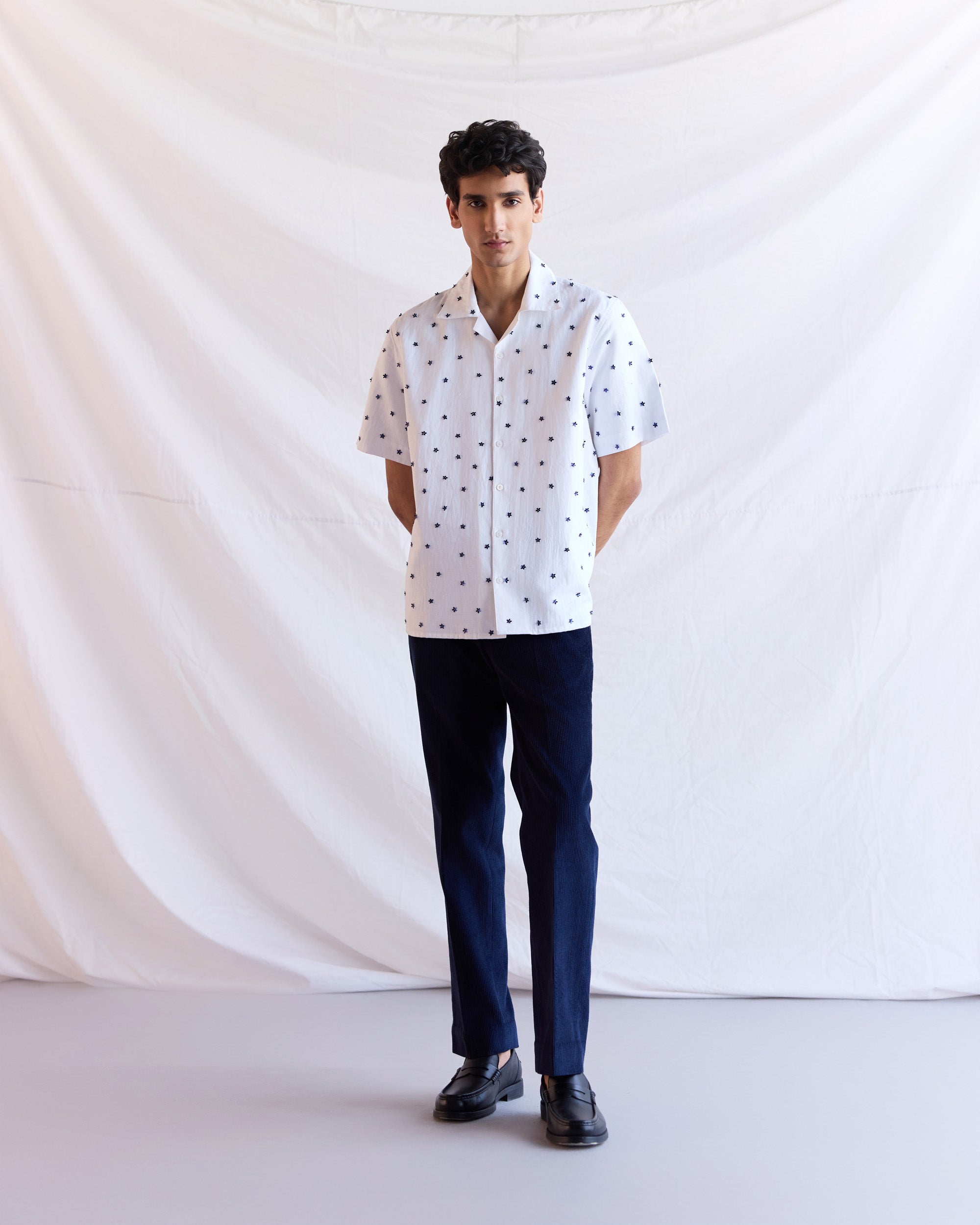“Blue floral” hand embroidered shirt
