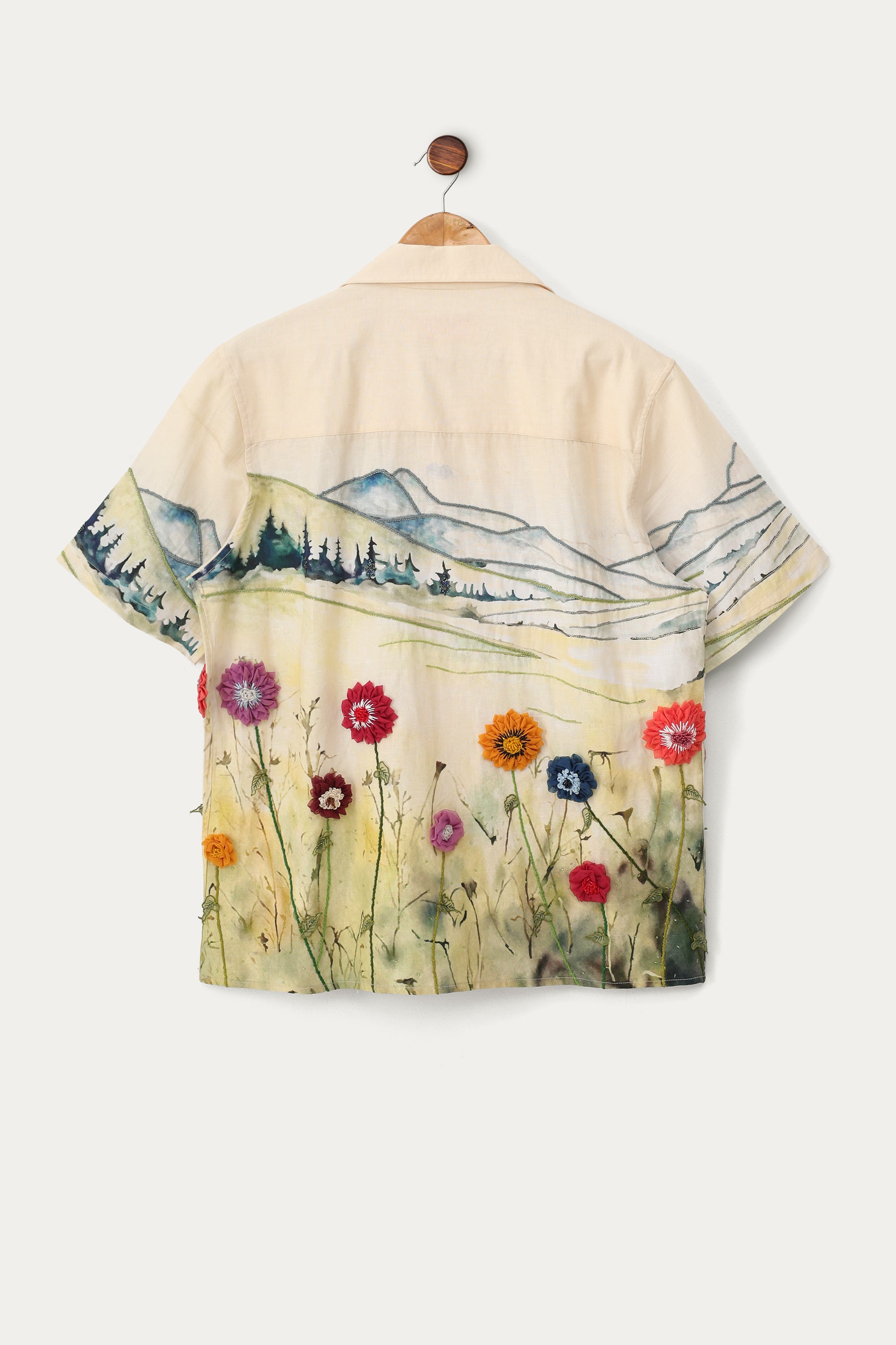 "Valley of flowers" hand embroidered linen shirt