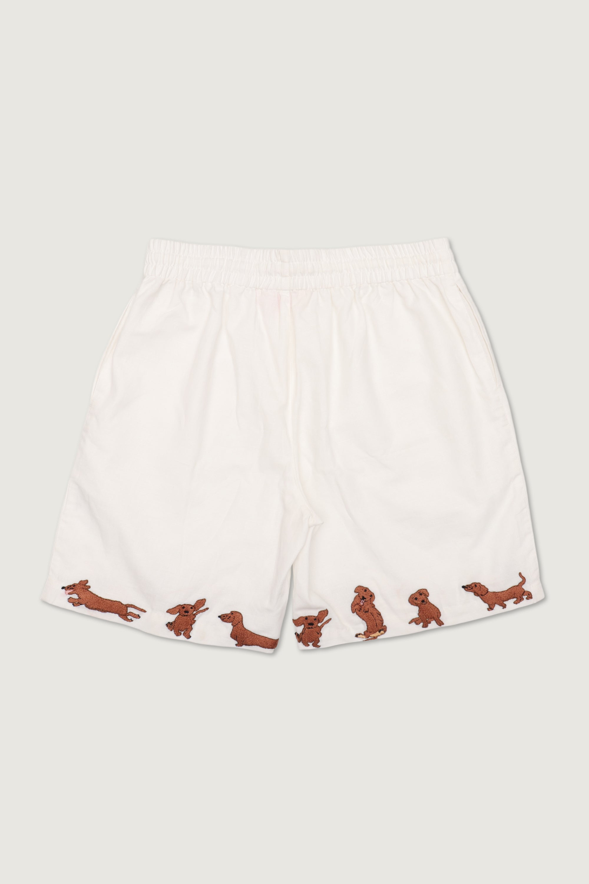 "Dachshund Dash" hand embroidered shorts