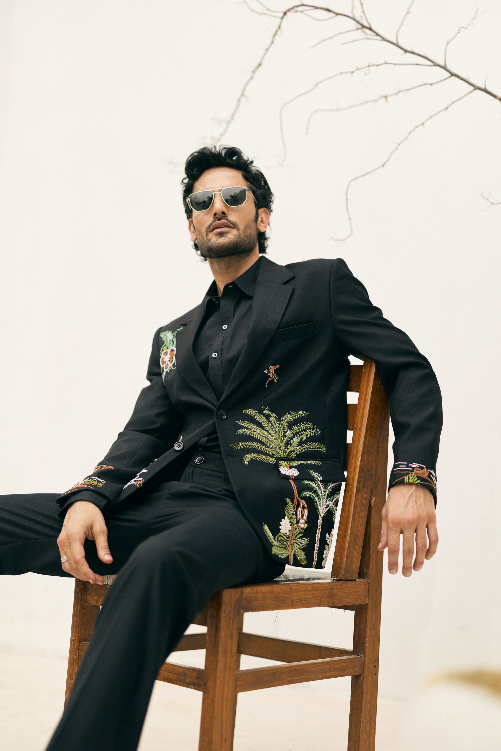 Midnight Tropics Hand embroidered Blazer