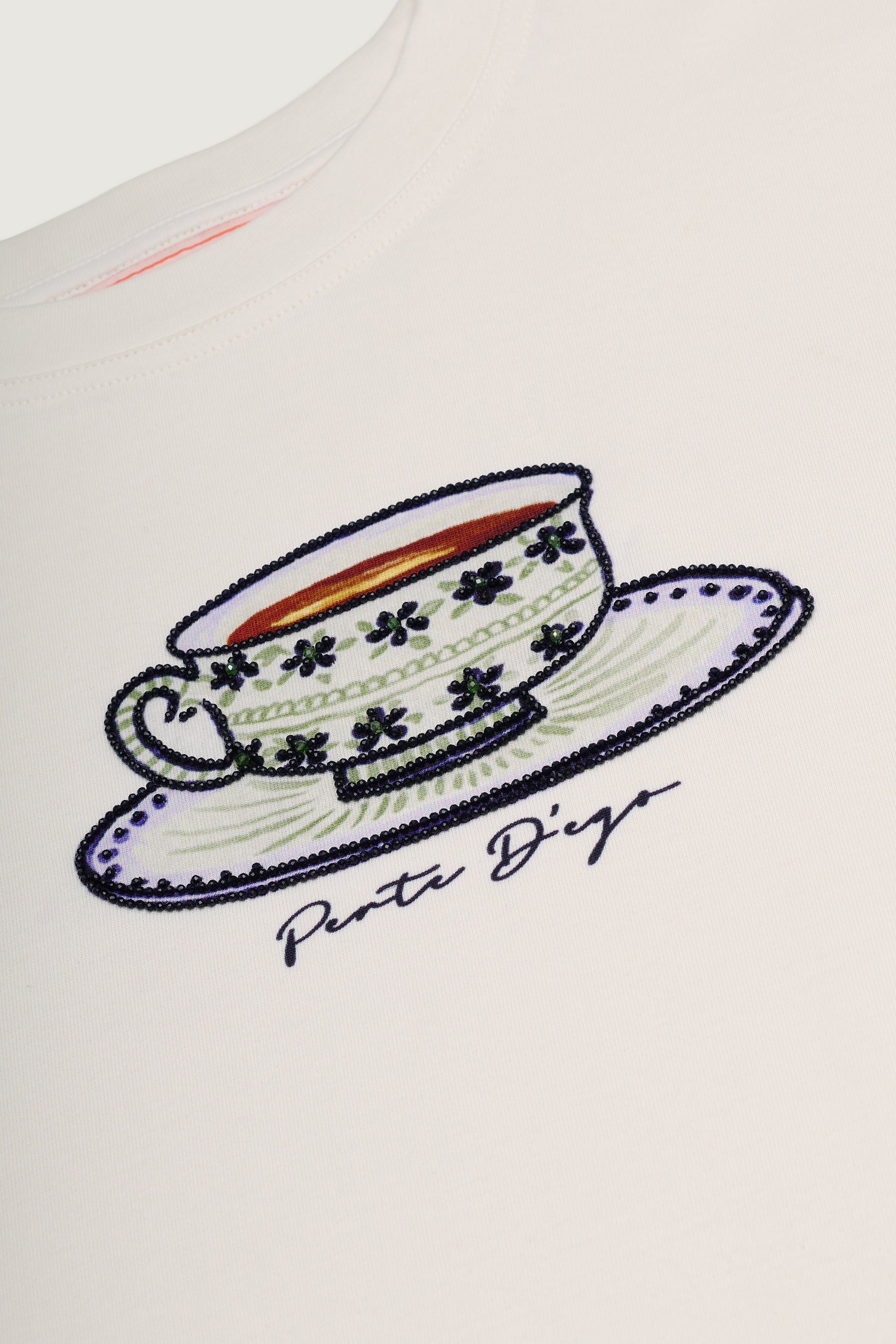 "Le Teacup" hand embroidered T-Shirt