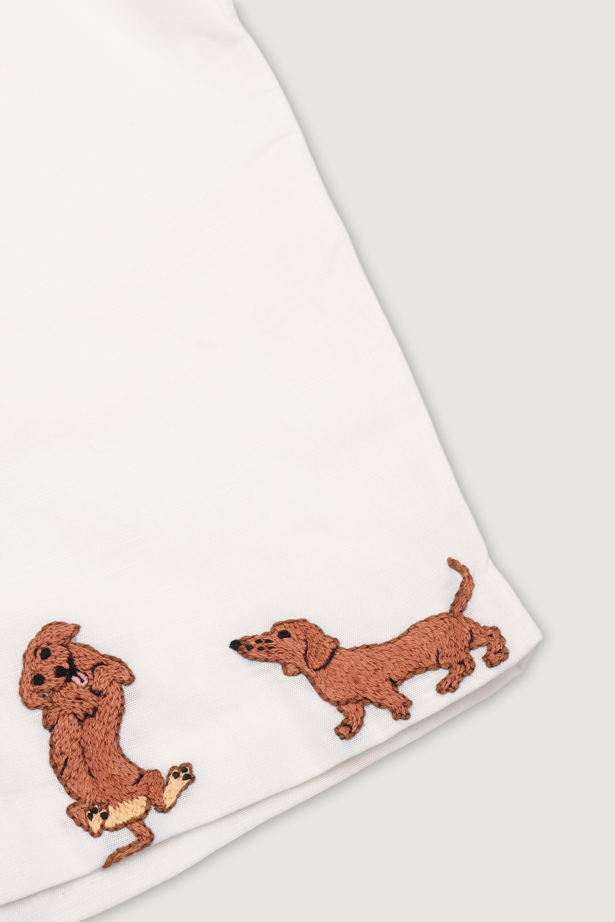 "Dachshund Dash" hand embroidered shorts