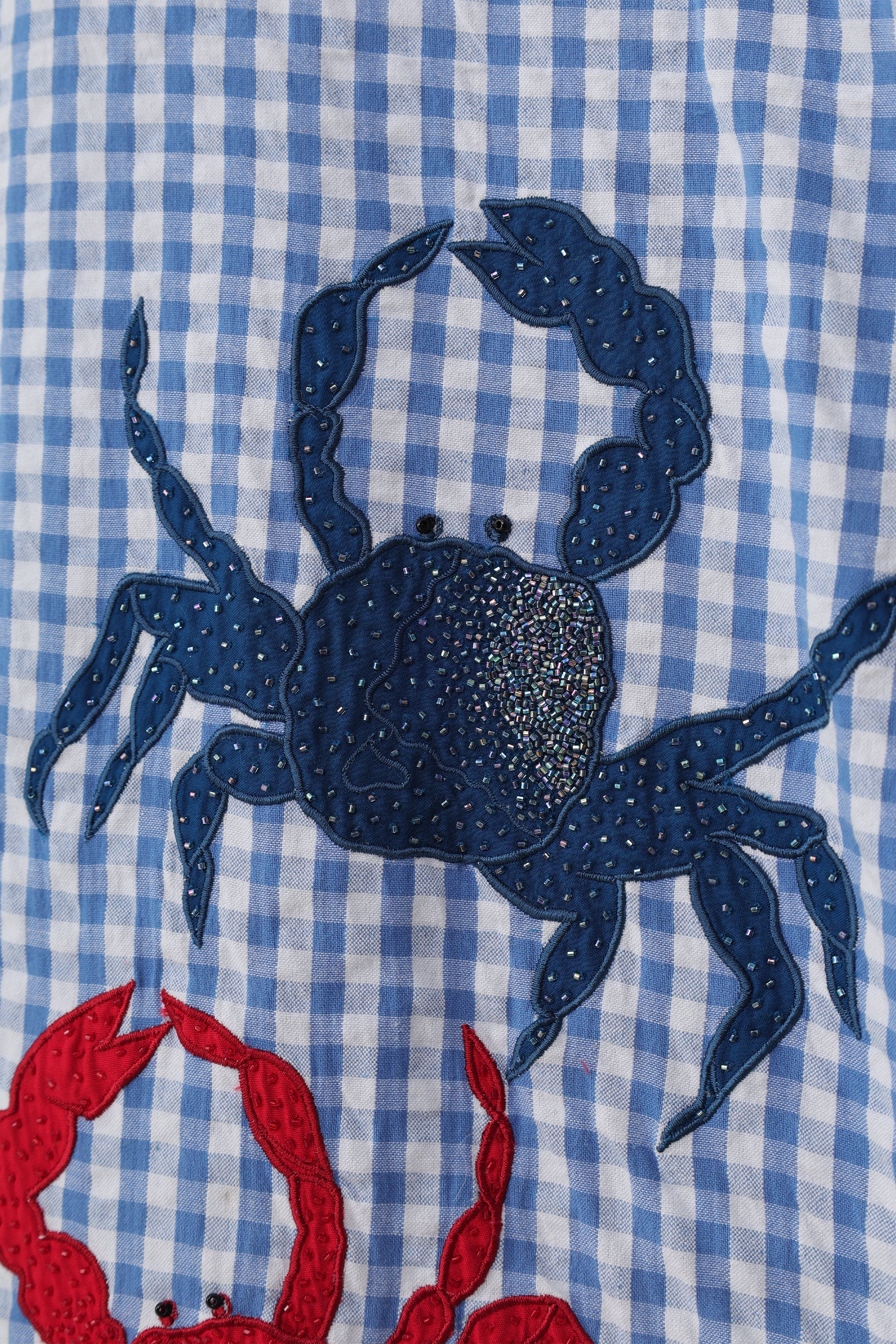 "Blue crab" hand embroidered shirt