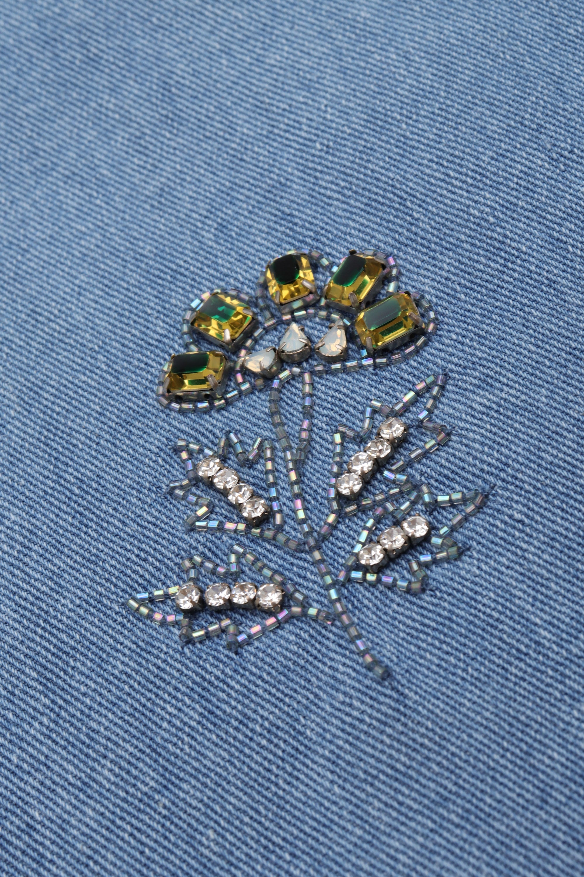 Hand embroidered straight fit denim pants