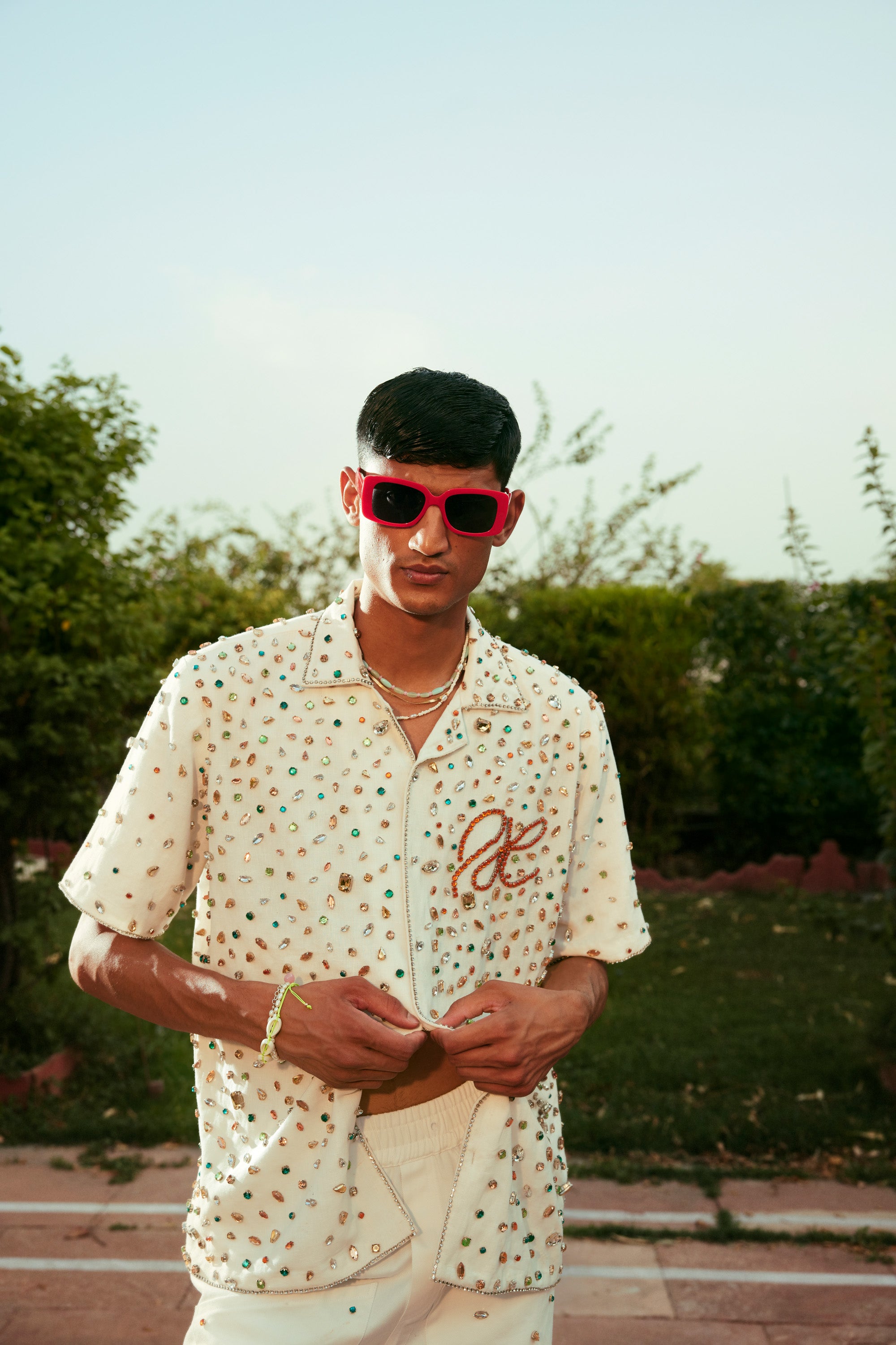 Frozen Pearls - Hand Embroidered Shirt For Men By Perte d'ego