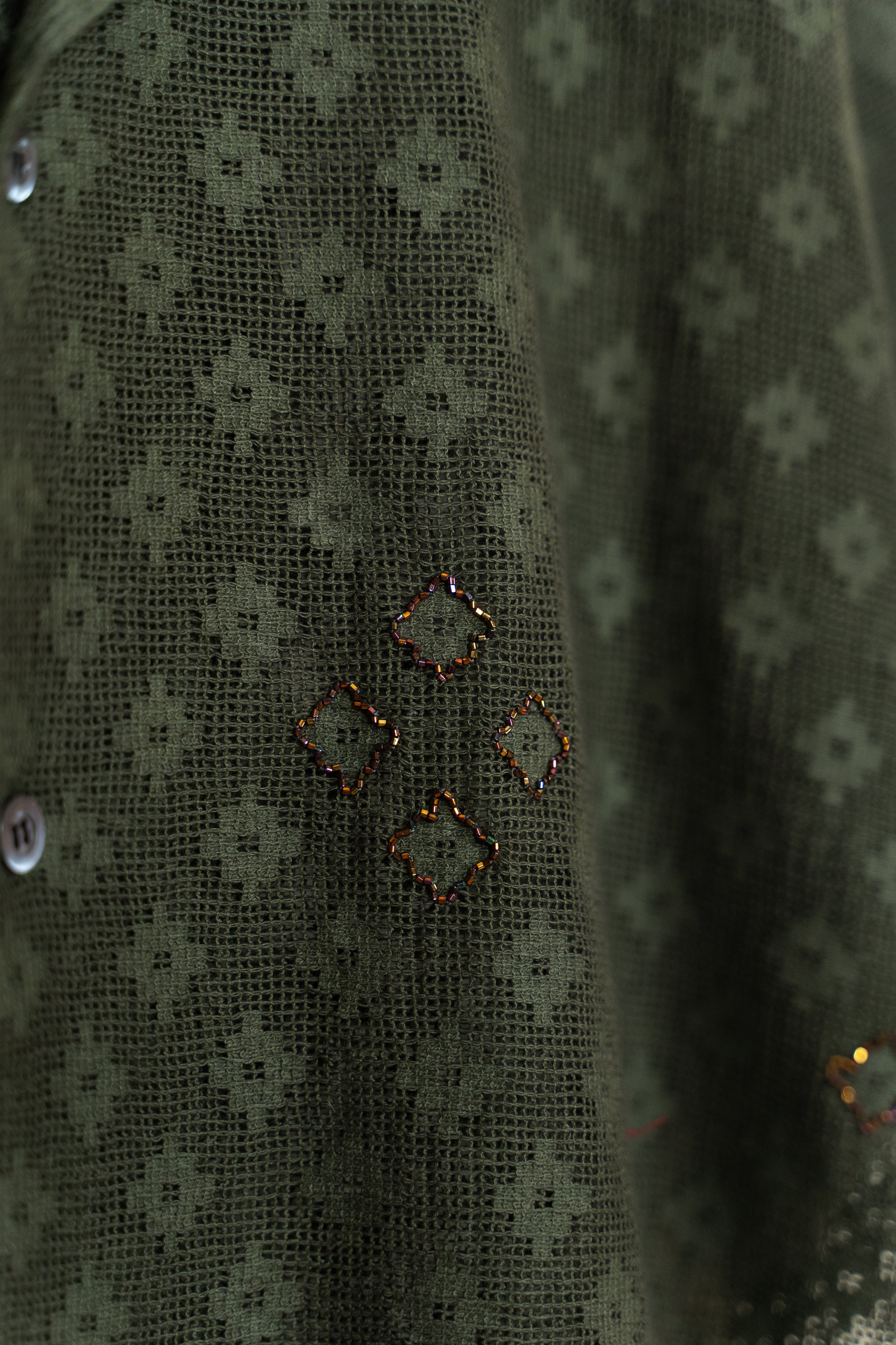 Olive embellished lace shirt
