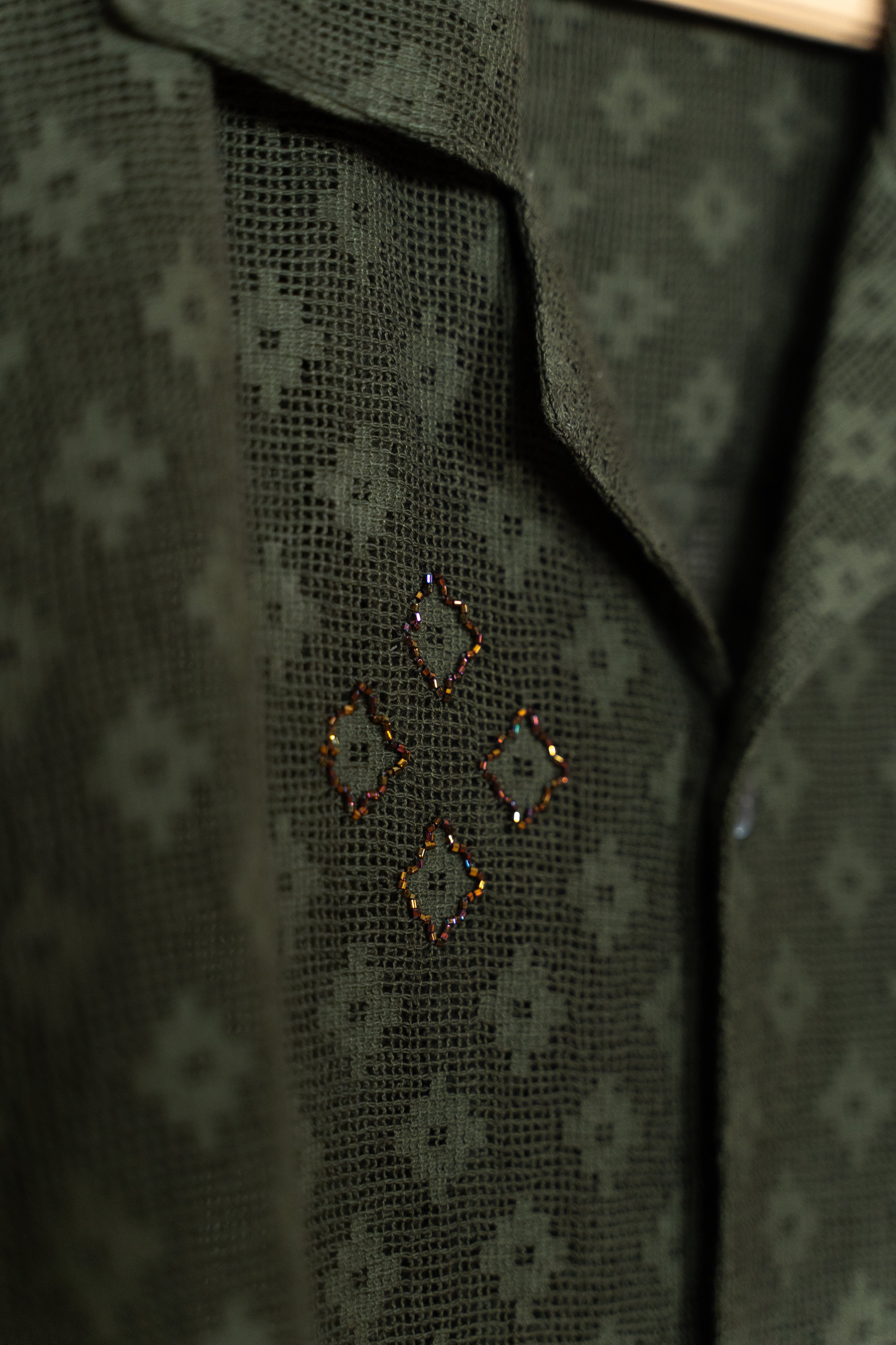 Olive embellished lace shirt