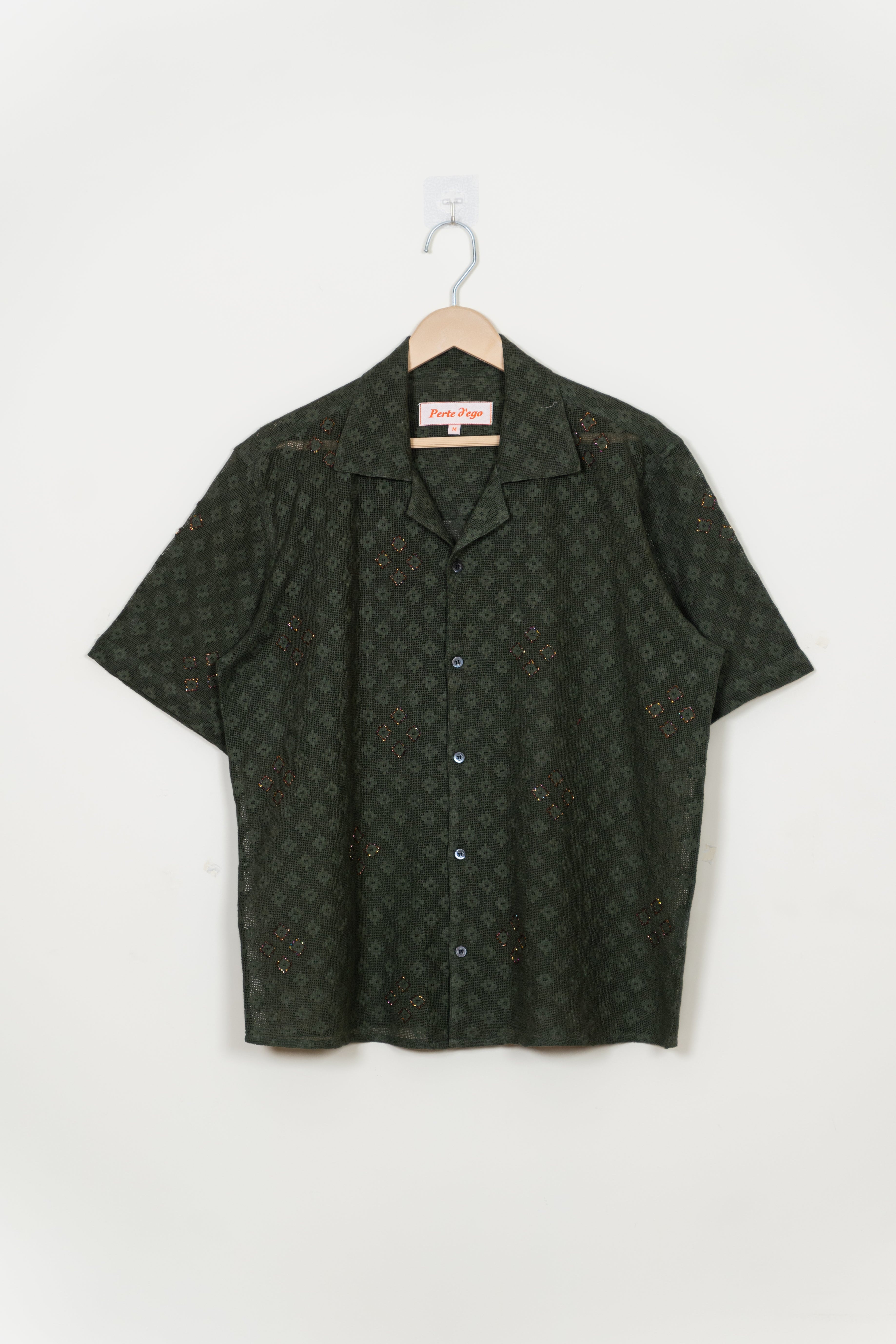 Olive embellished lace shirt