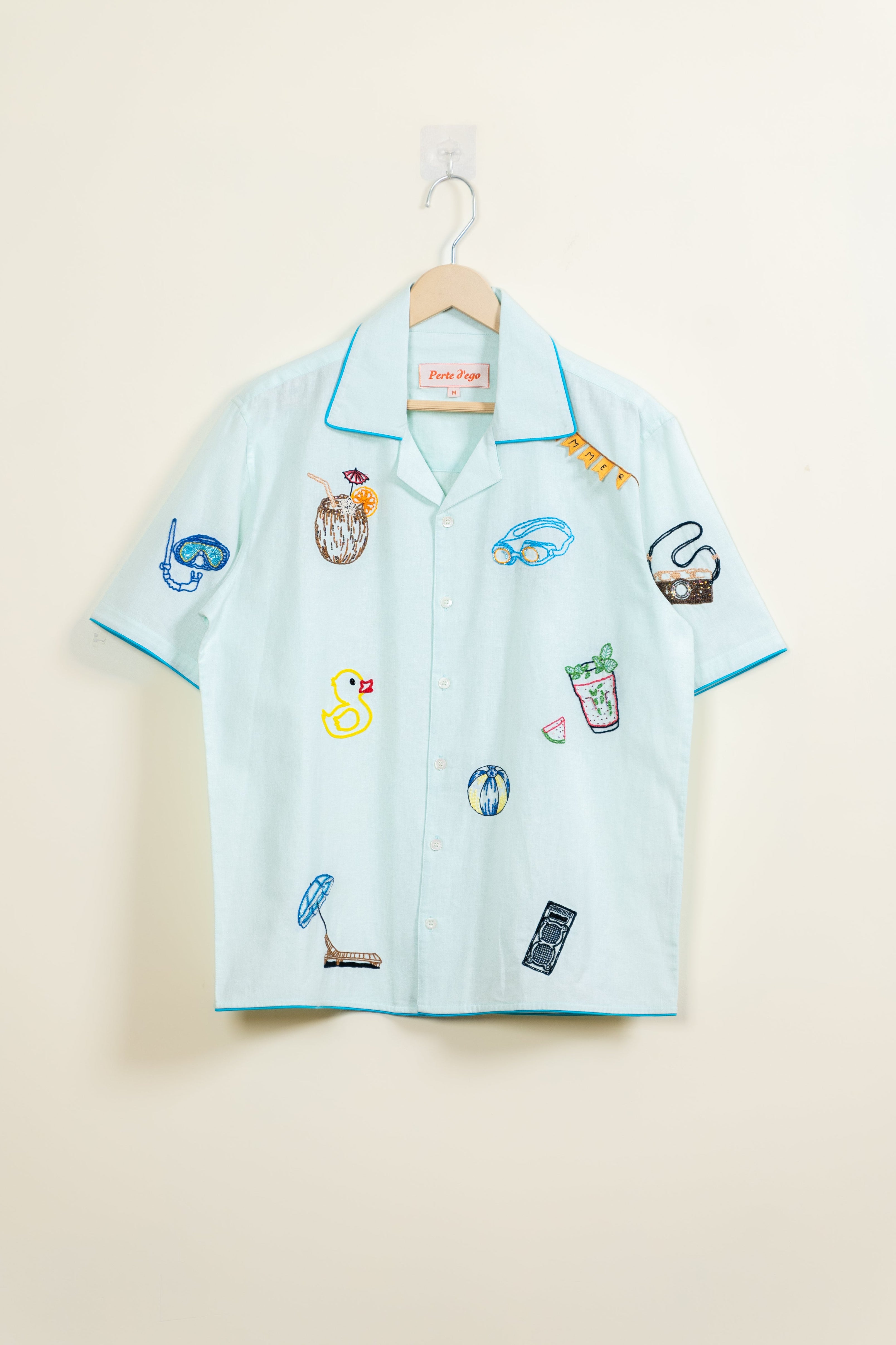 “Day at the pool” hand embroidered shirt
