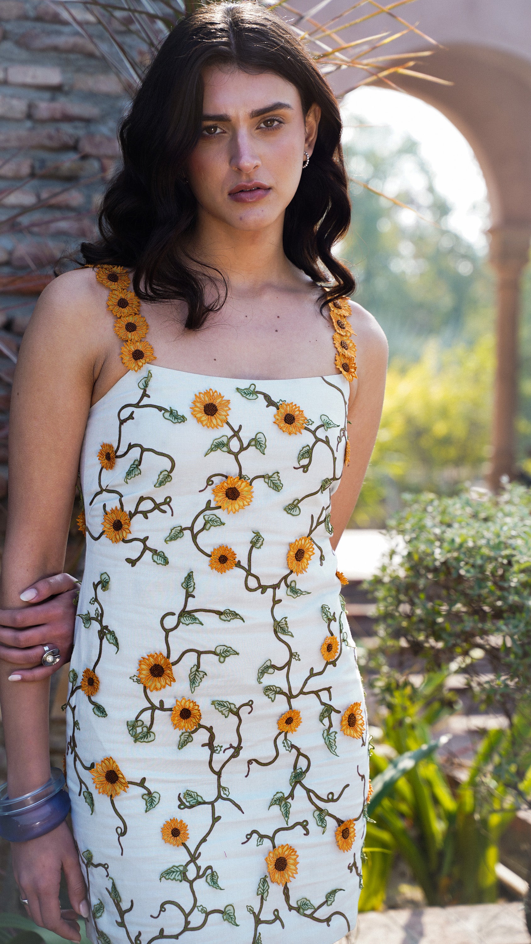 Sunflowers appliqué hand embroidered dress