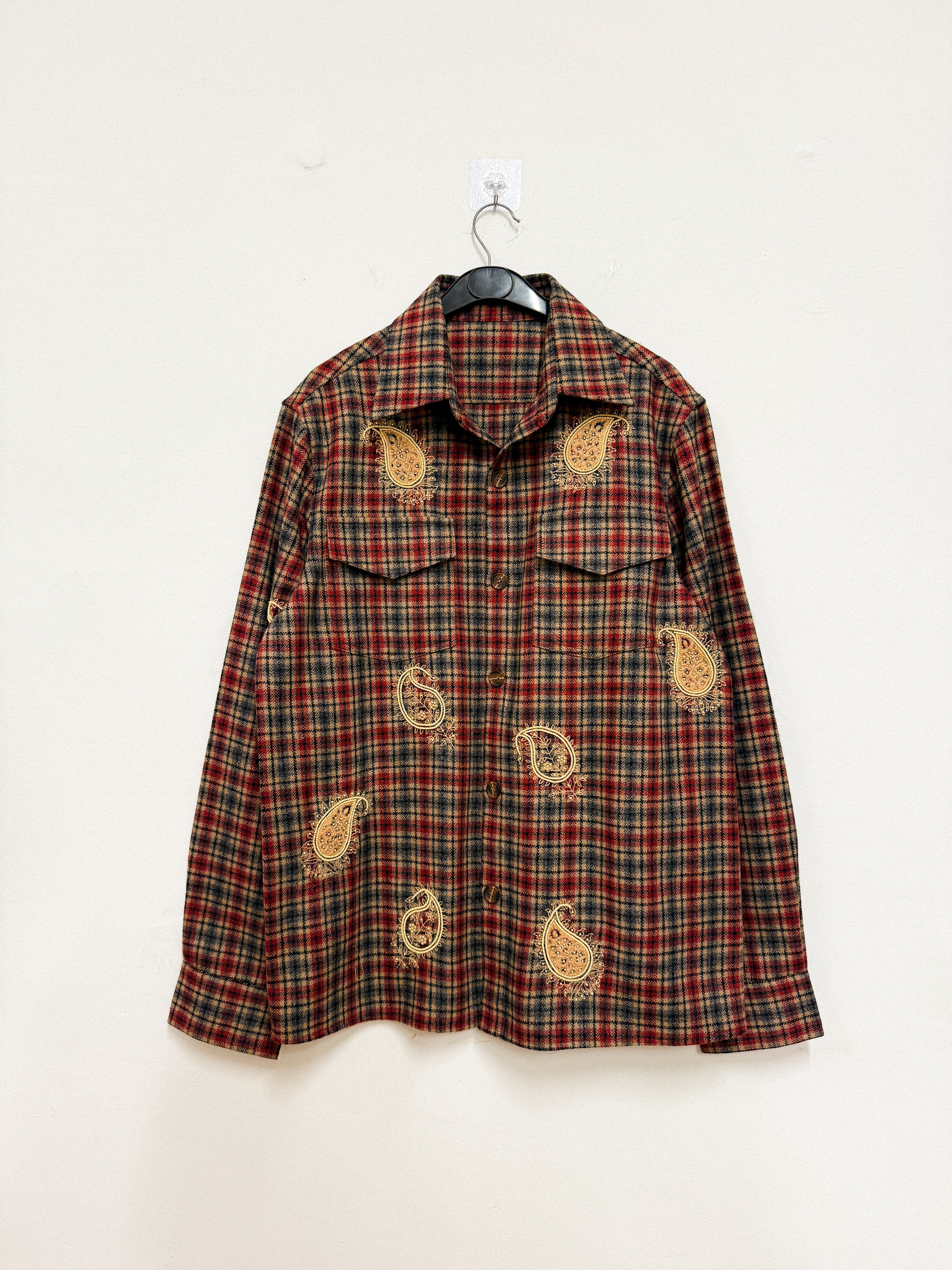 Hand embroidered paisley wool overshirt
