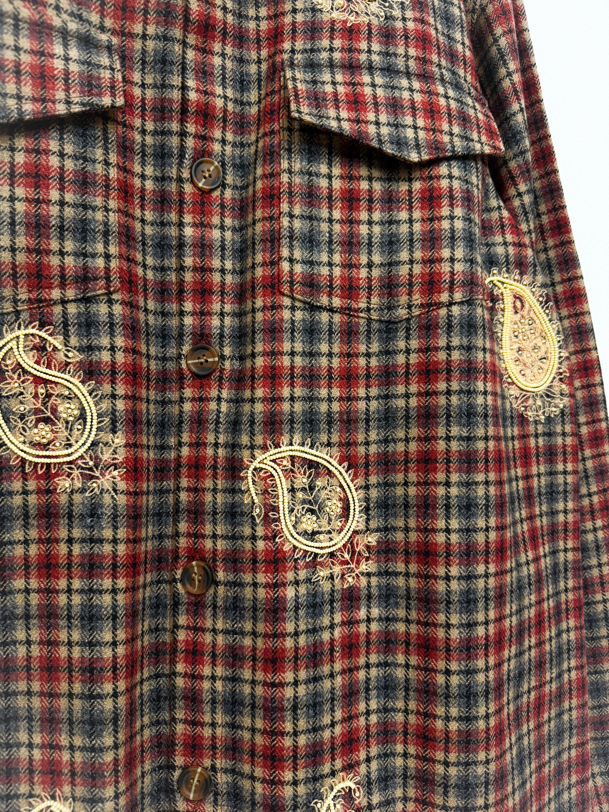 Hand embroidered paisley wool overshirt