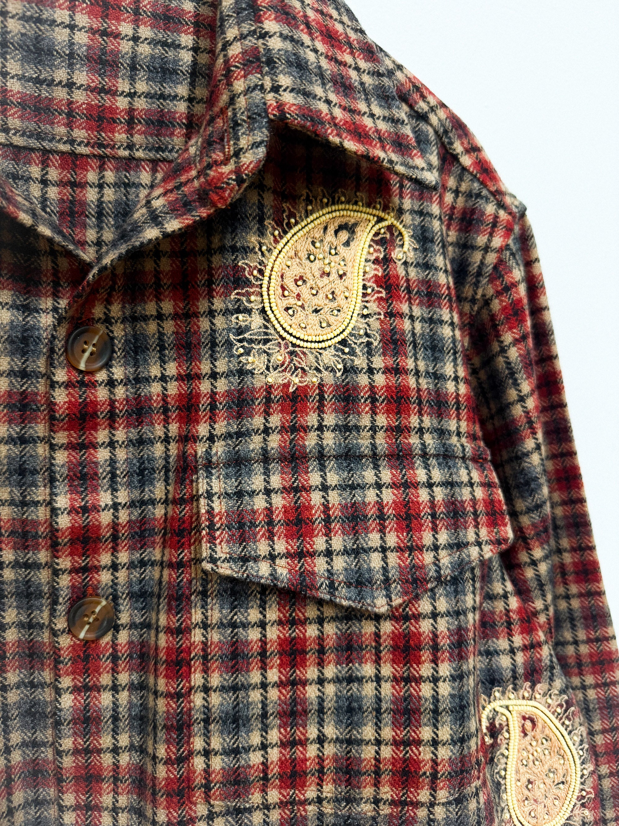 Hand embroidered paisley wool overshirt