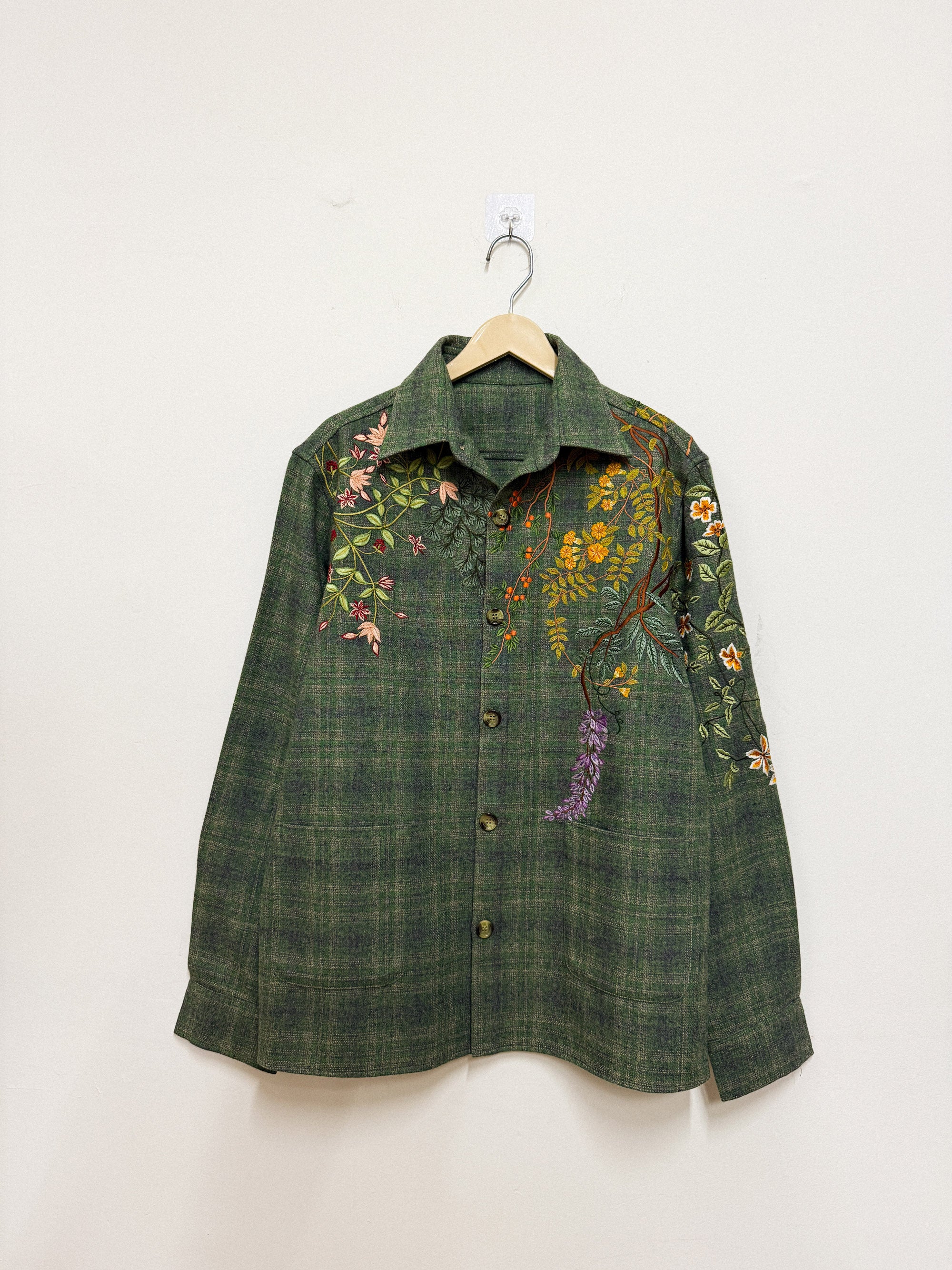 Floral embroidered wool overshirt