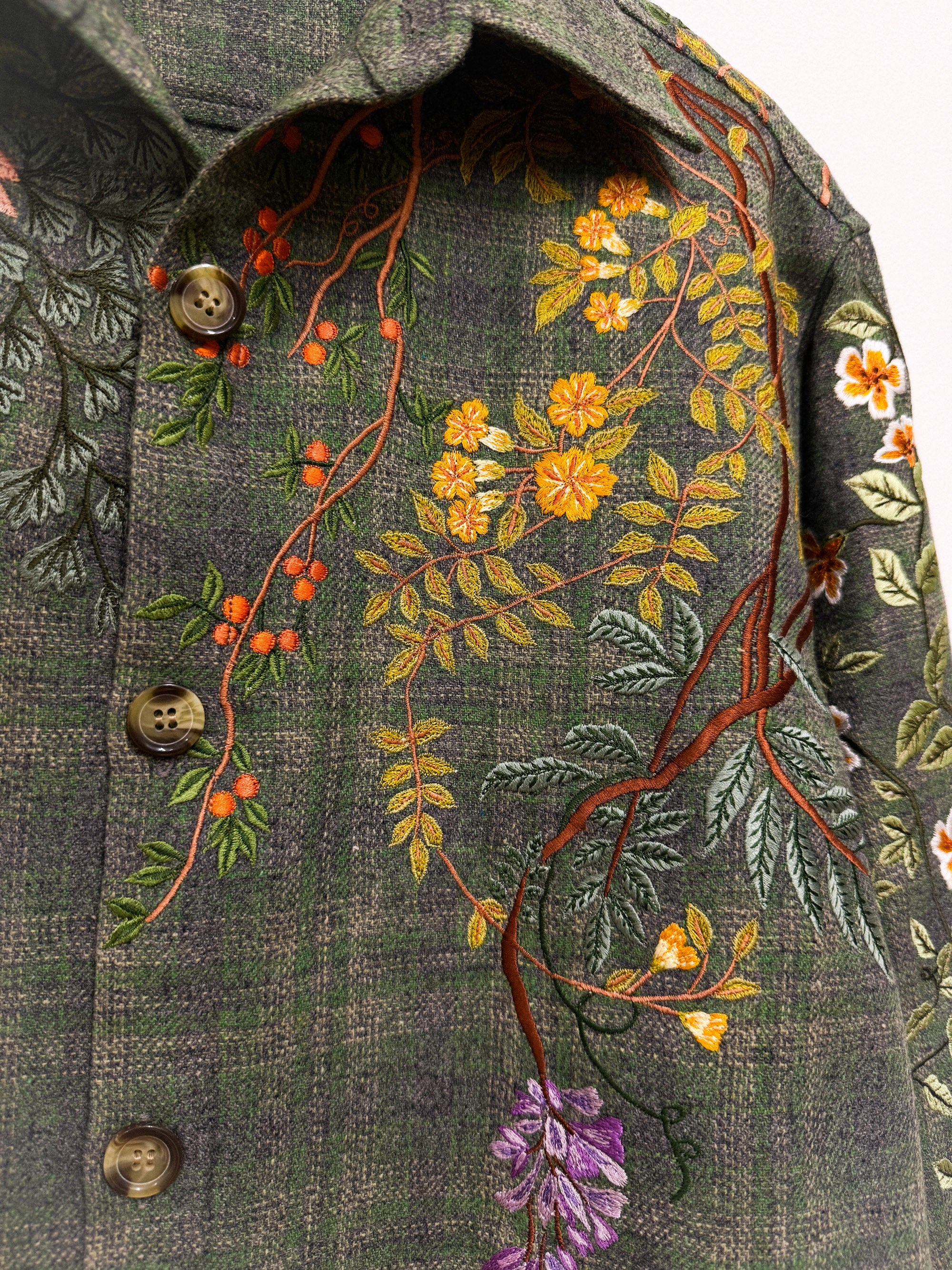 Floral embroidered wool overshirt
