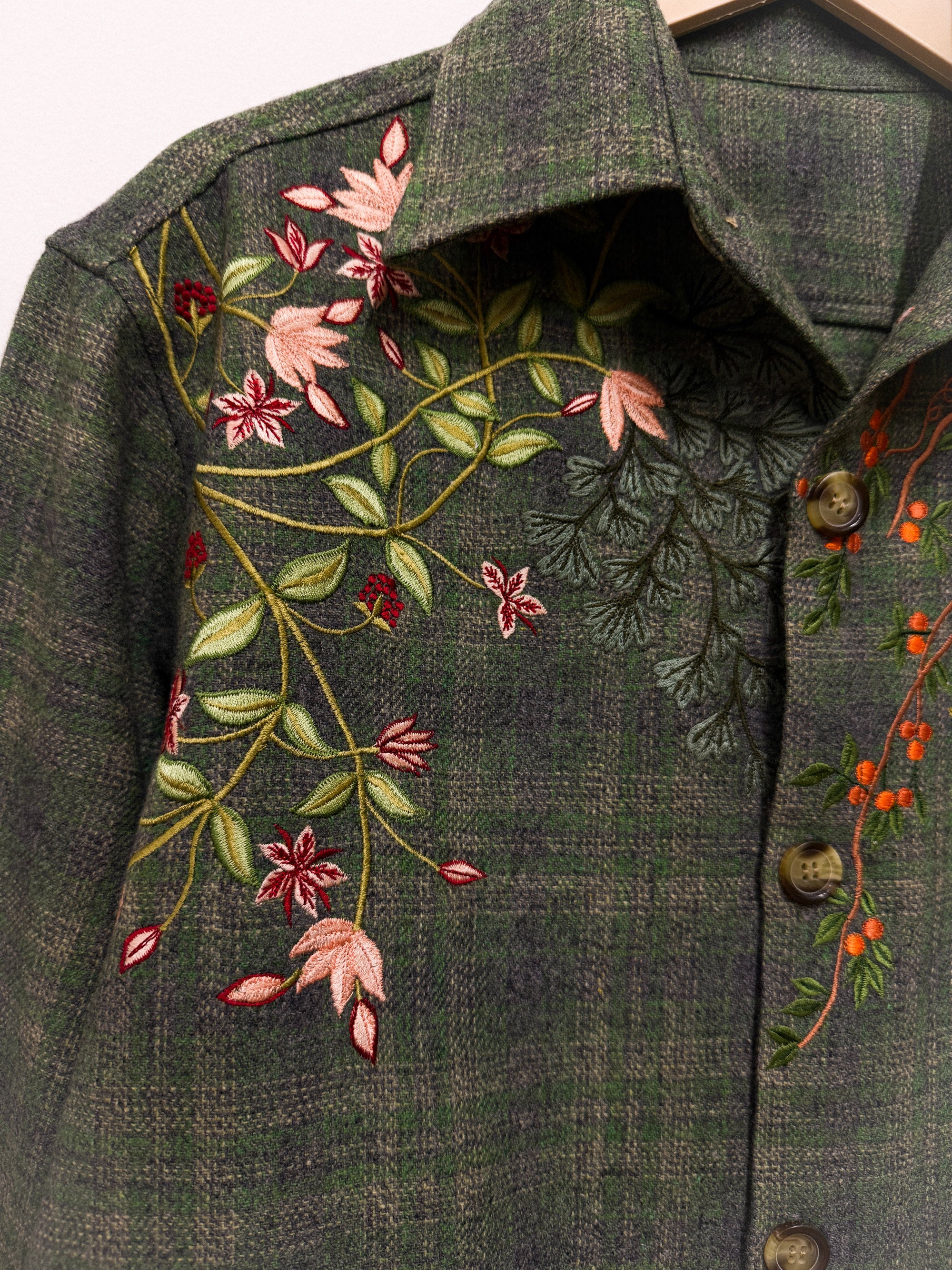 Floral embroidered wool overshirt