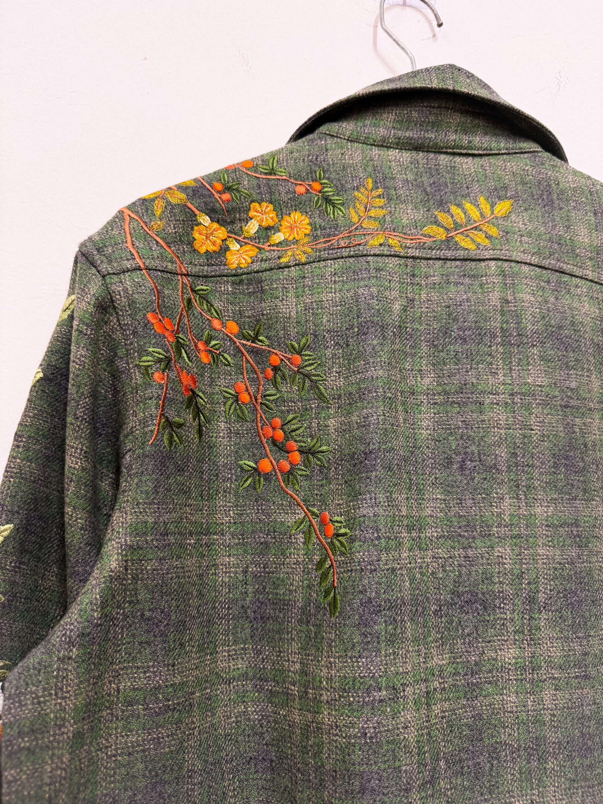 Floral embroidered wool overshirt