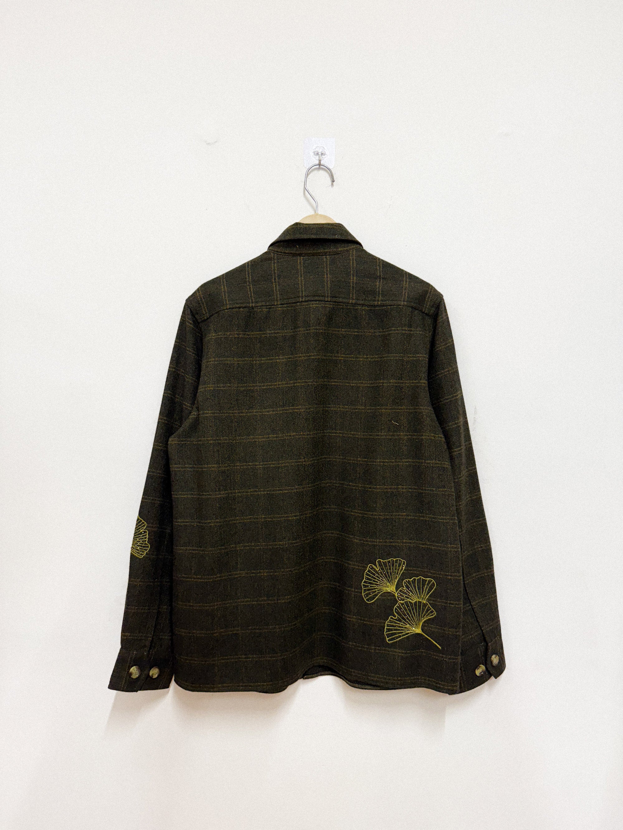 Wild flowers hand embroidered wool overshirt