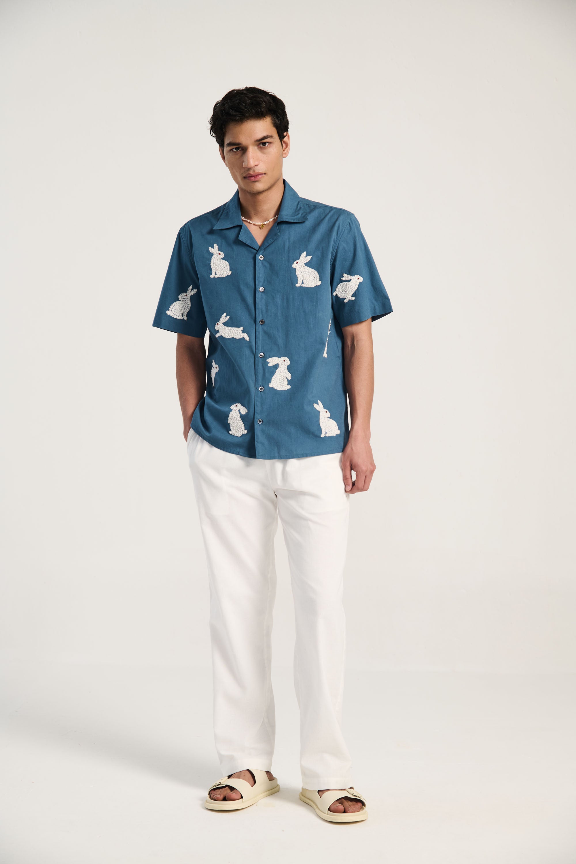 bunny dress shirt Beadwork Bunny Hand Embroidered Shirt For Men By Perte d'ego