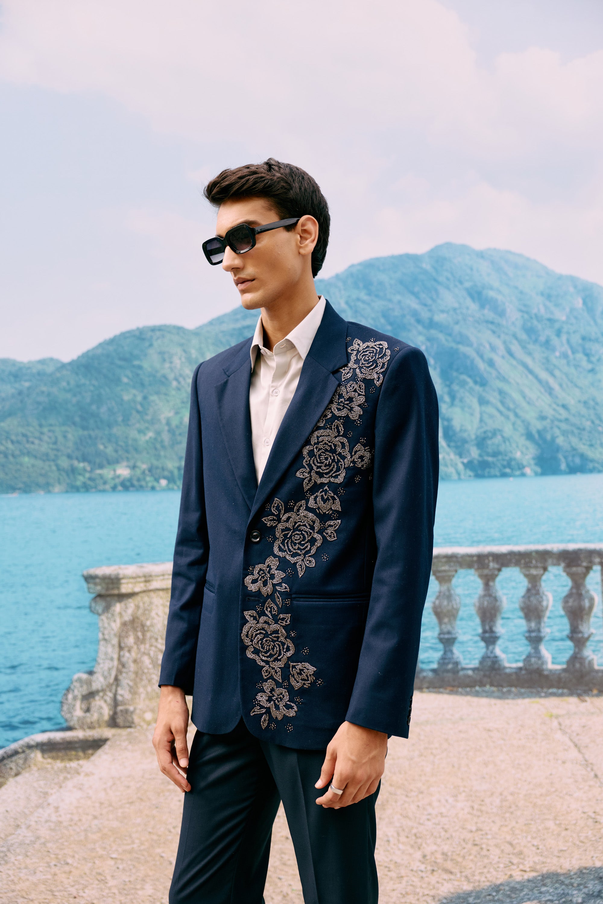 "Nocturne Rose" hand embroidered blazer