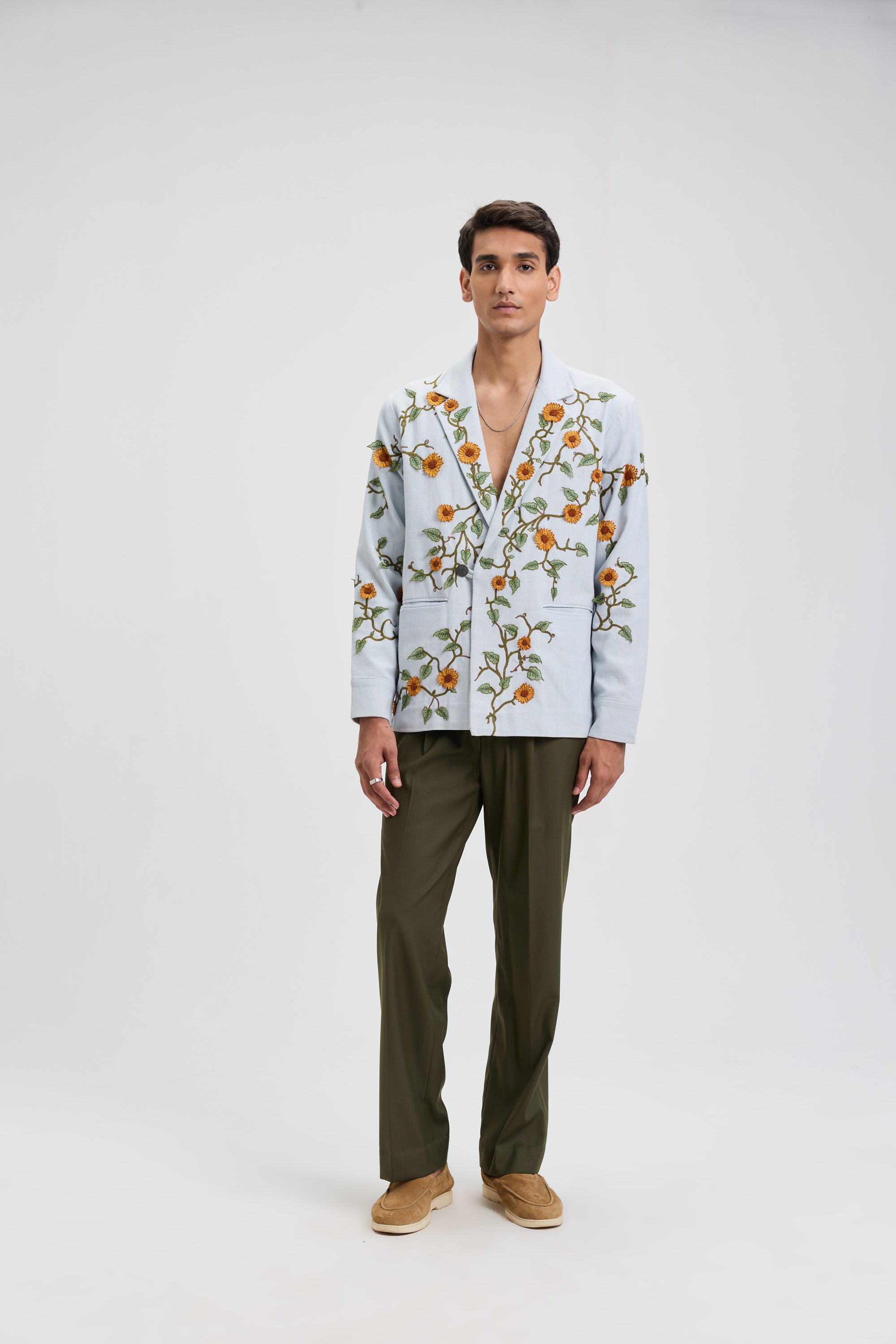 "Sunflower" hand appliqué resort blazer