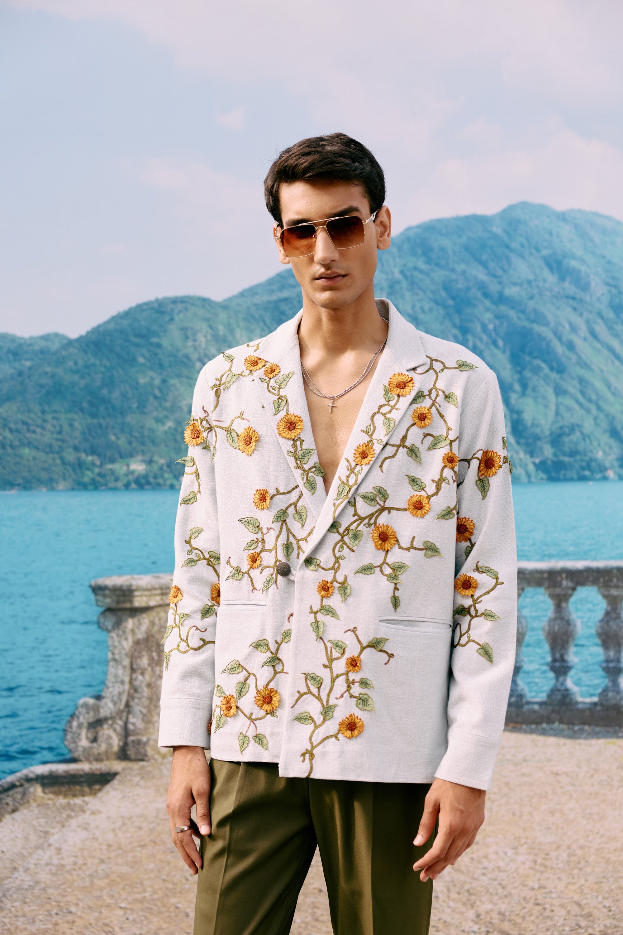 "Sunflower" hand appliqué resort blazer