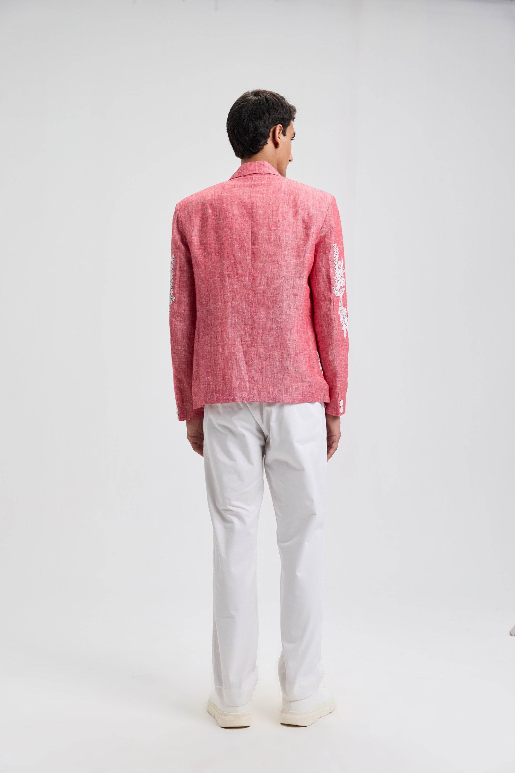 Hand embroidered floral beaded linen blazer