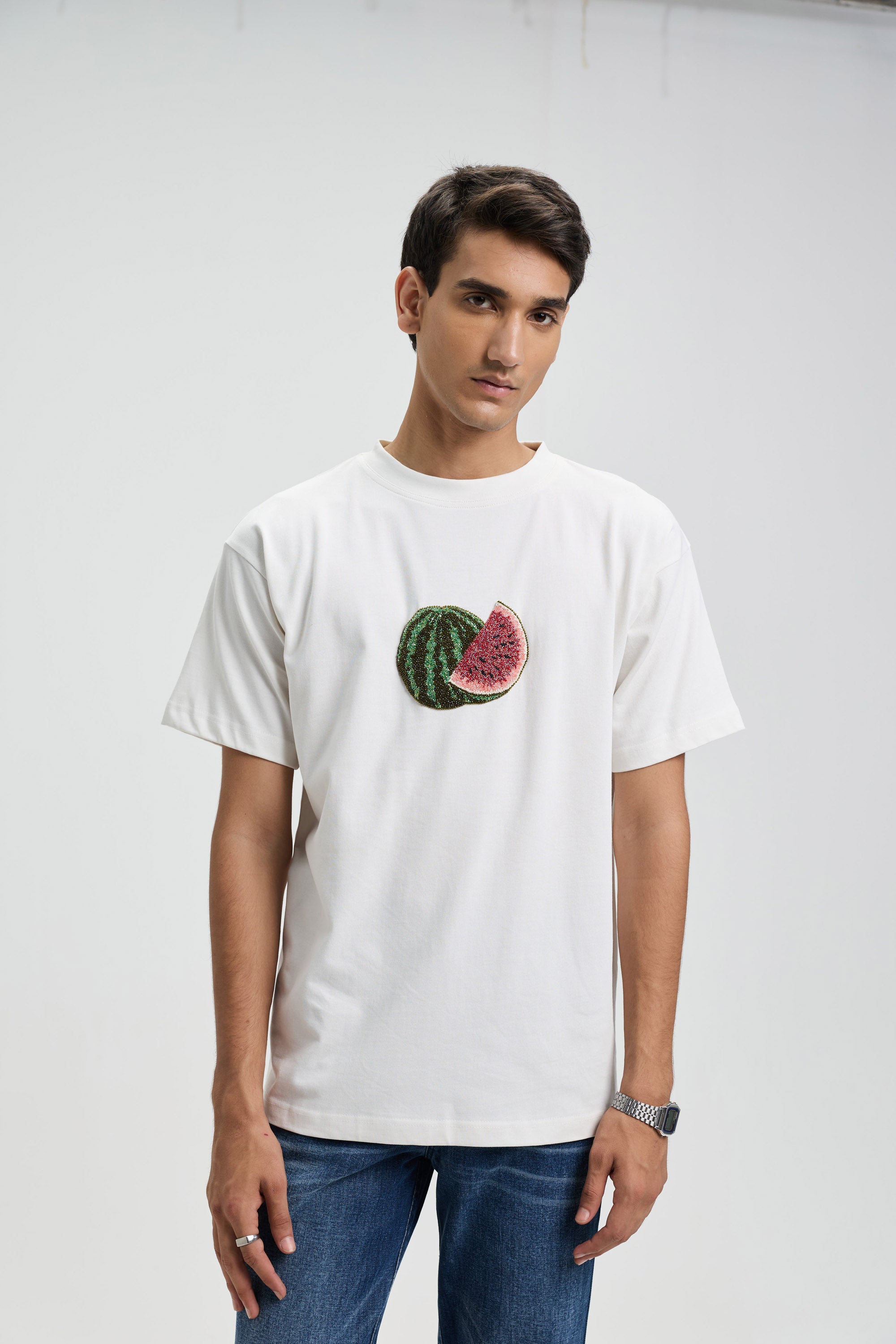 "Le Watermelon" hand embroidered T-Shirt