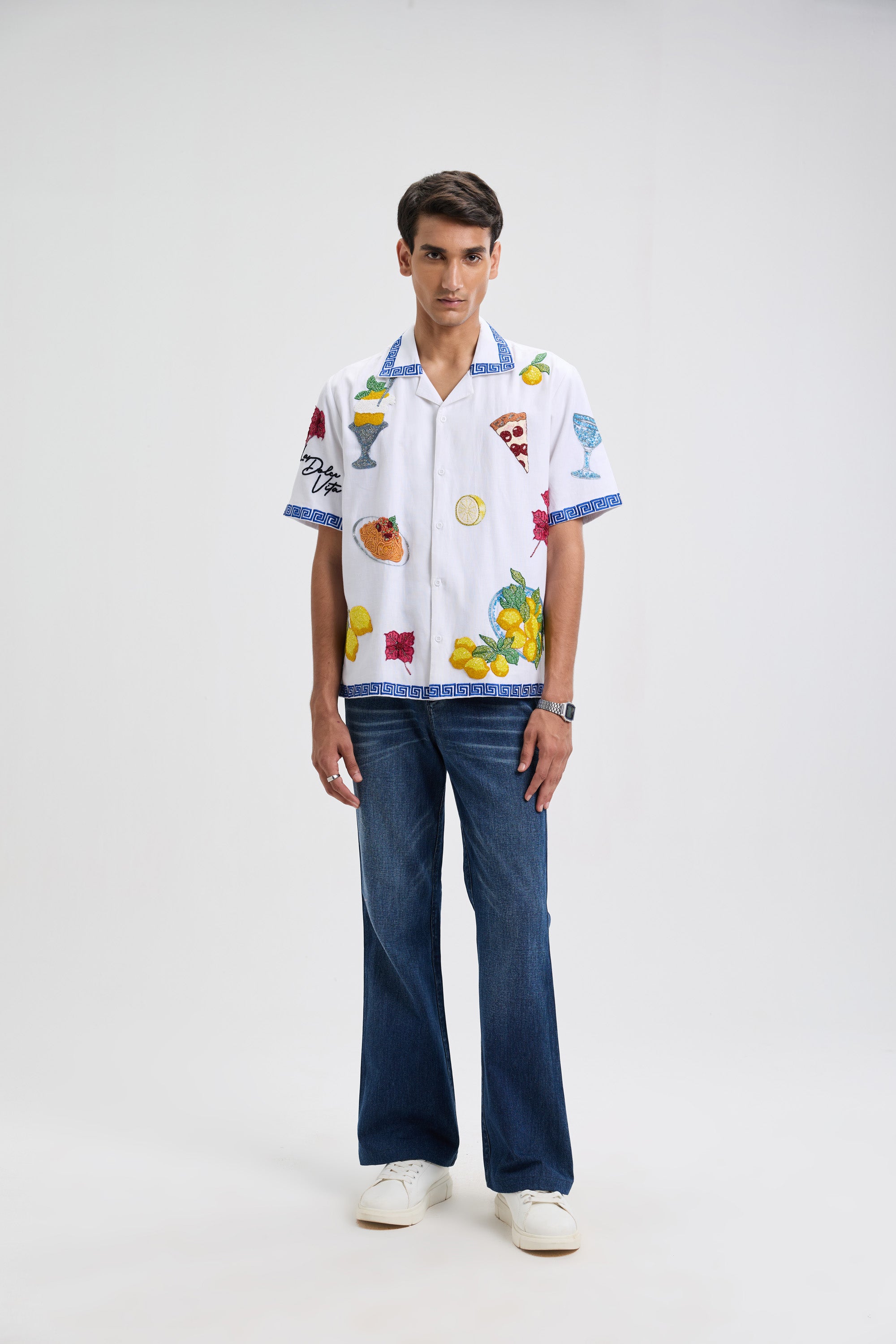 “An Italian Summer” hand embroidered shirt