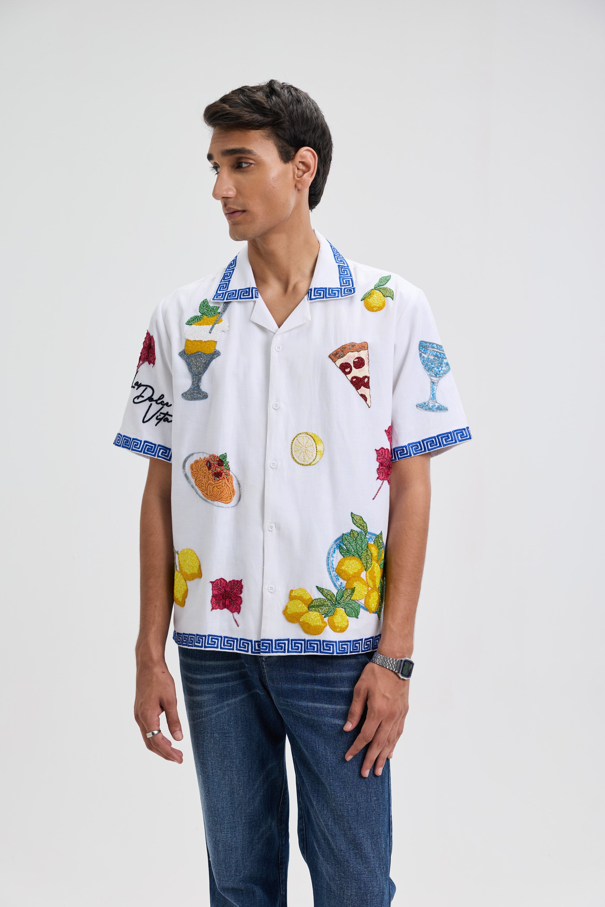 “An Italian Summer” hand embroidered shirt