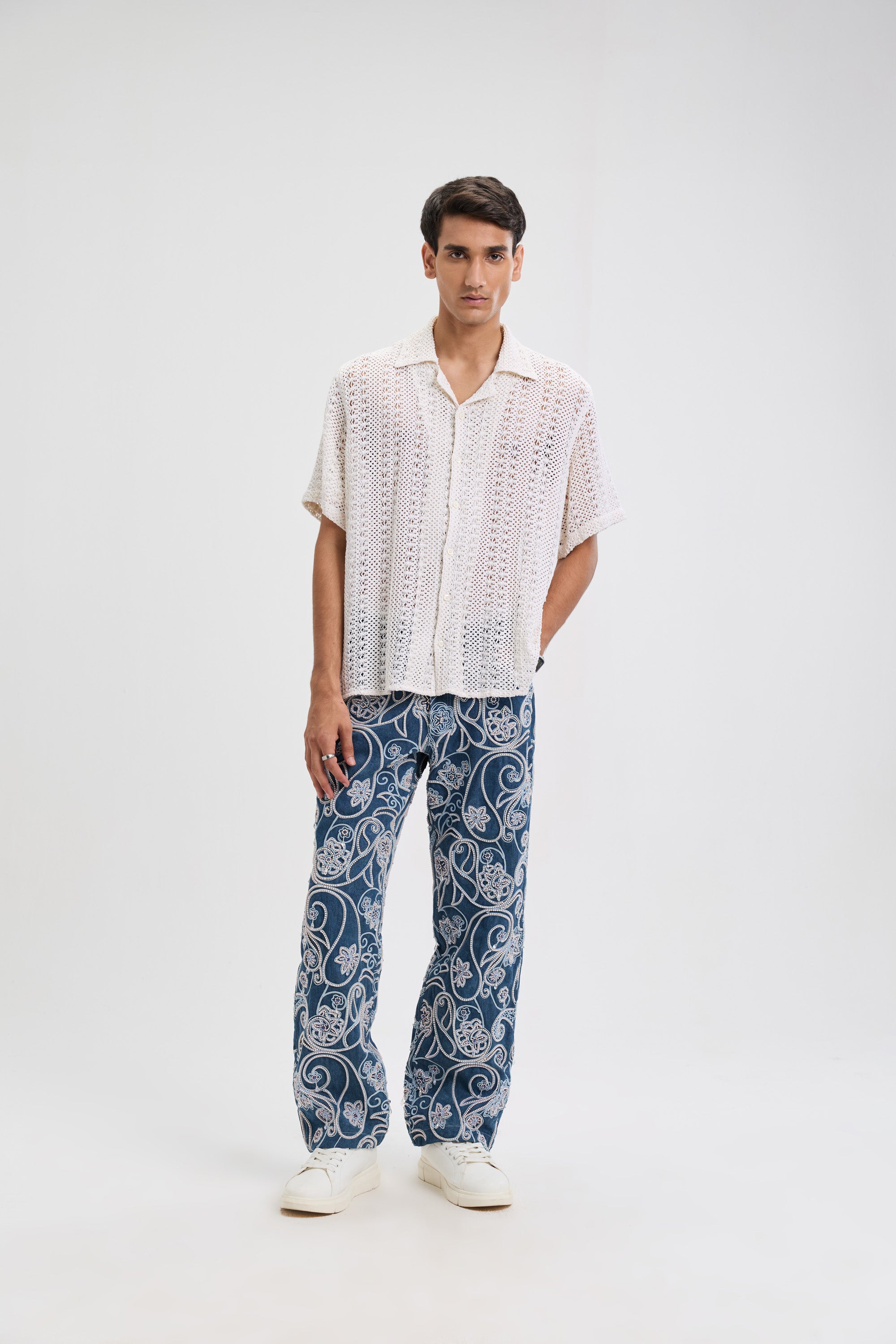 Paisley hand embroidered straight fit jeans