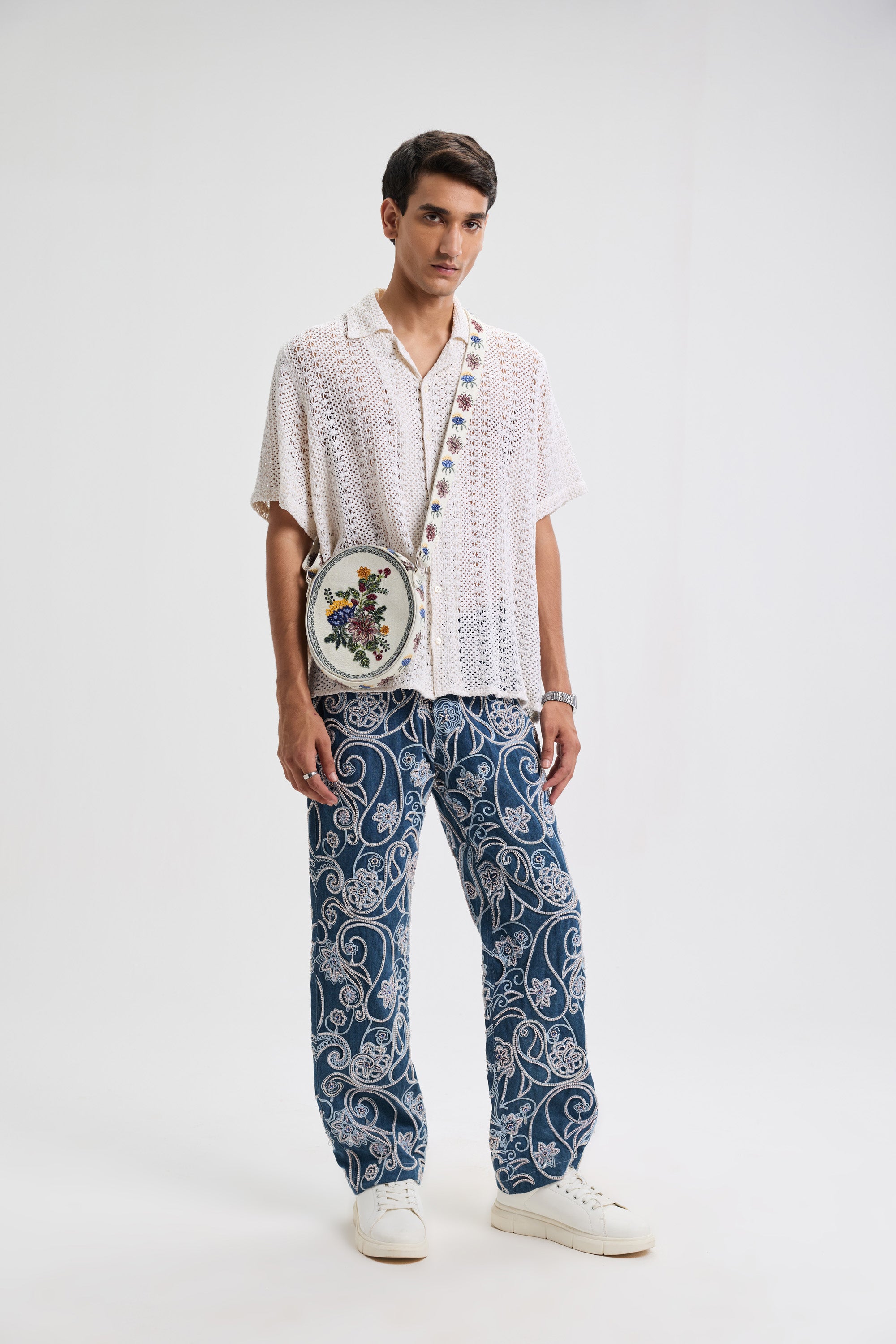 Paisley hand embroidered straight fit jeans