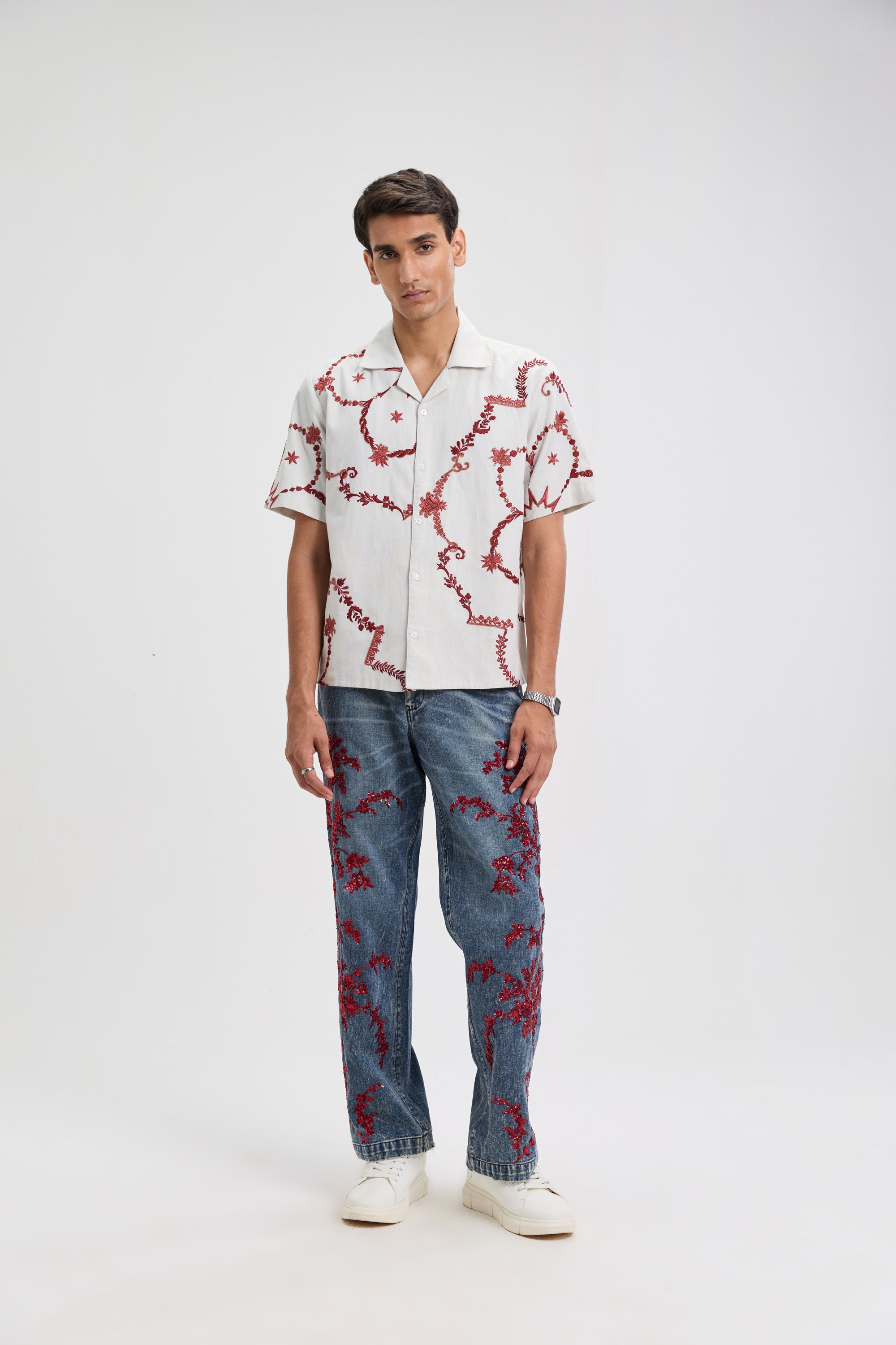 Mediterranean Floral Hand embroidered Denim