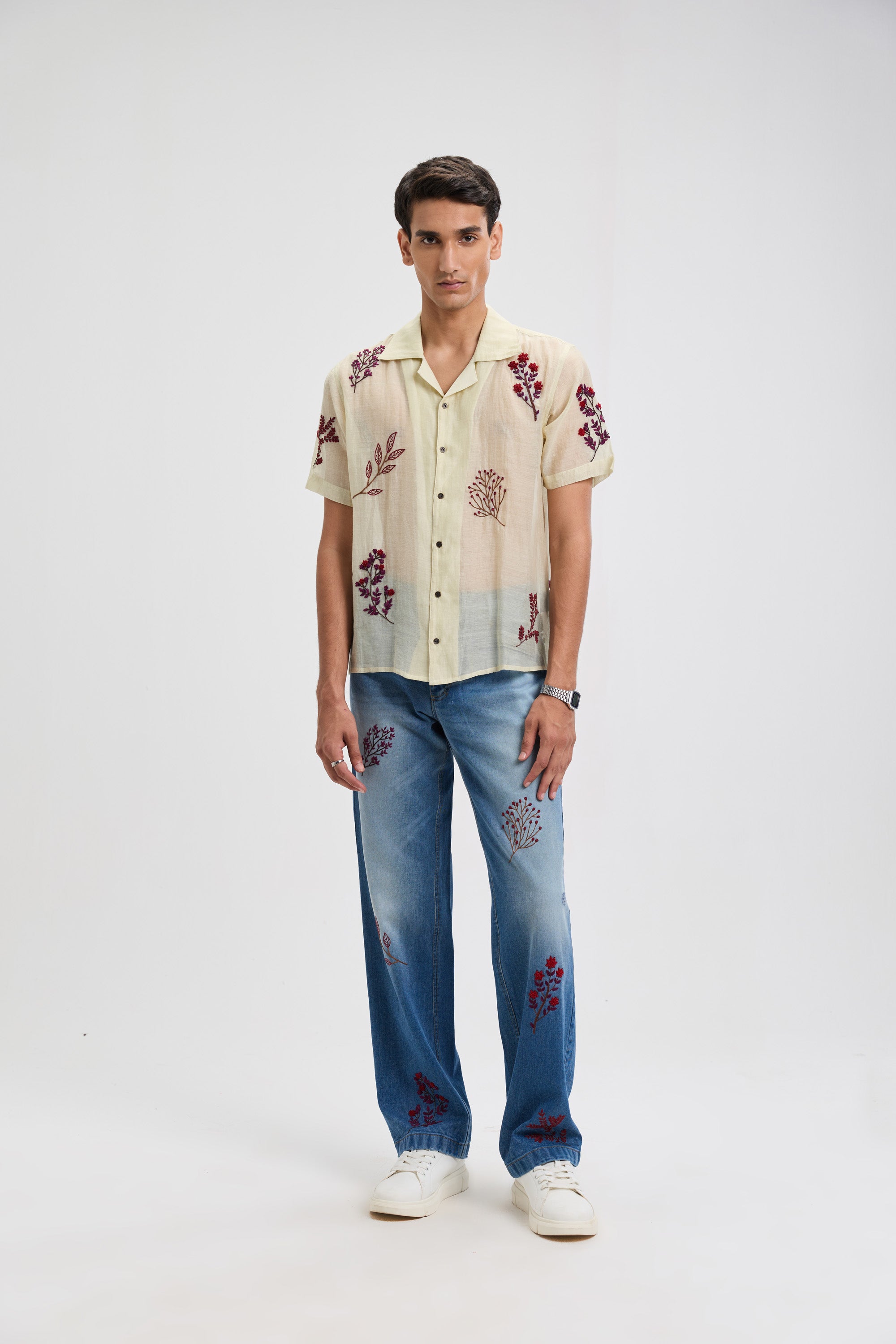 Hand embroidered floral shirt