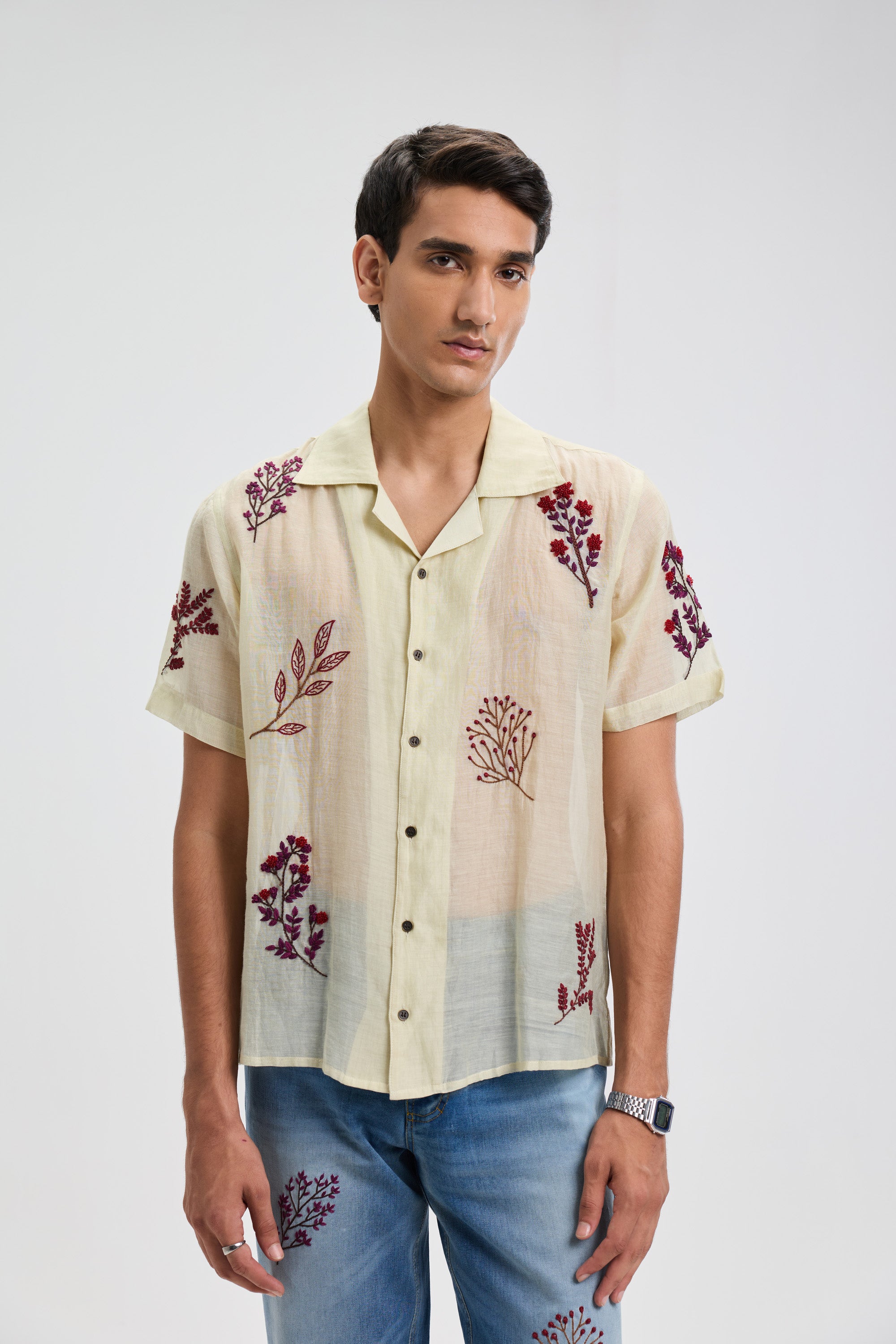 Hand embroidered floral shirt