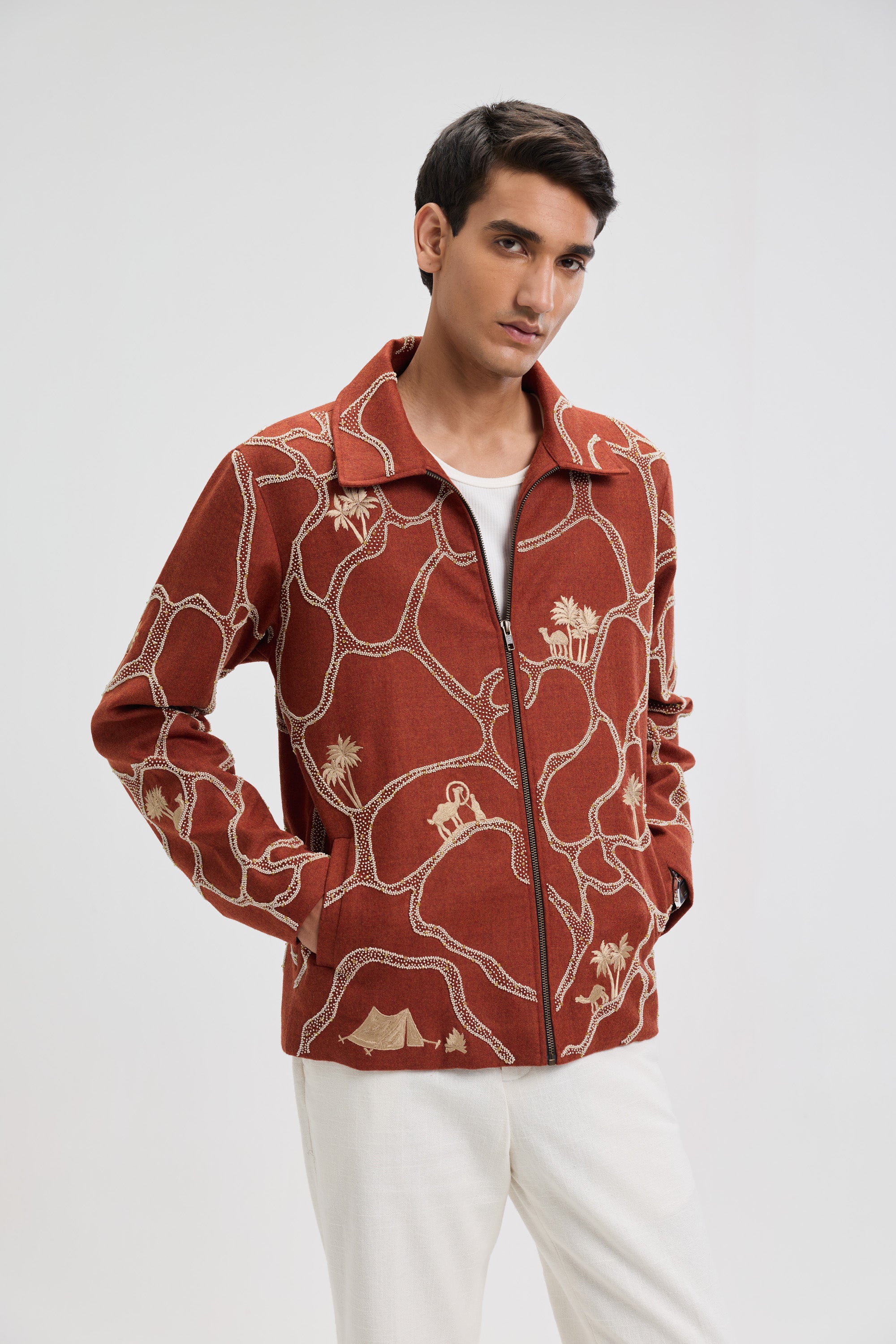 "Oasis Wanderer” hand embroidered wool Jacket