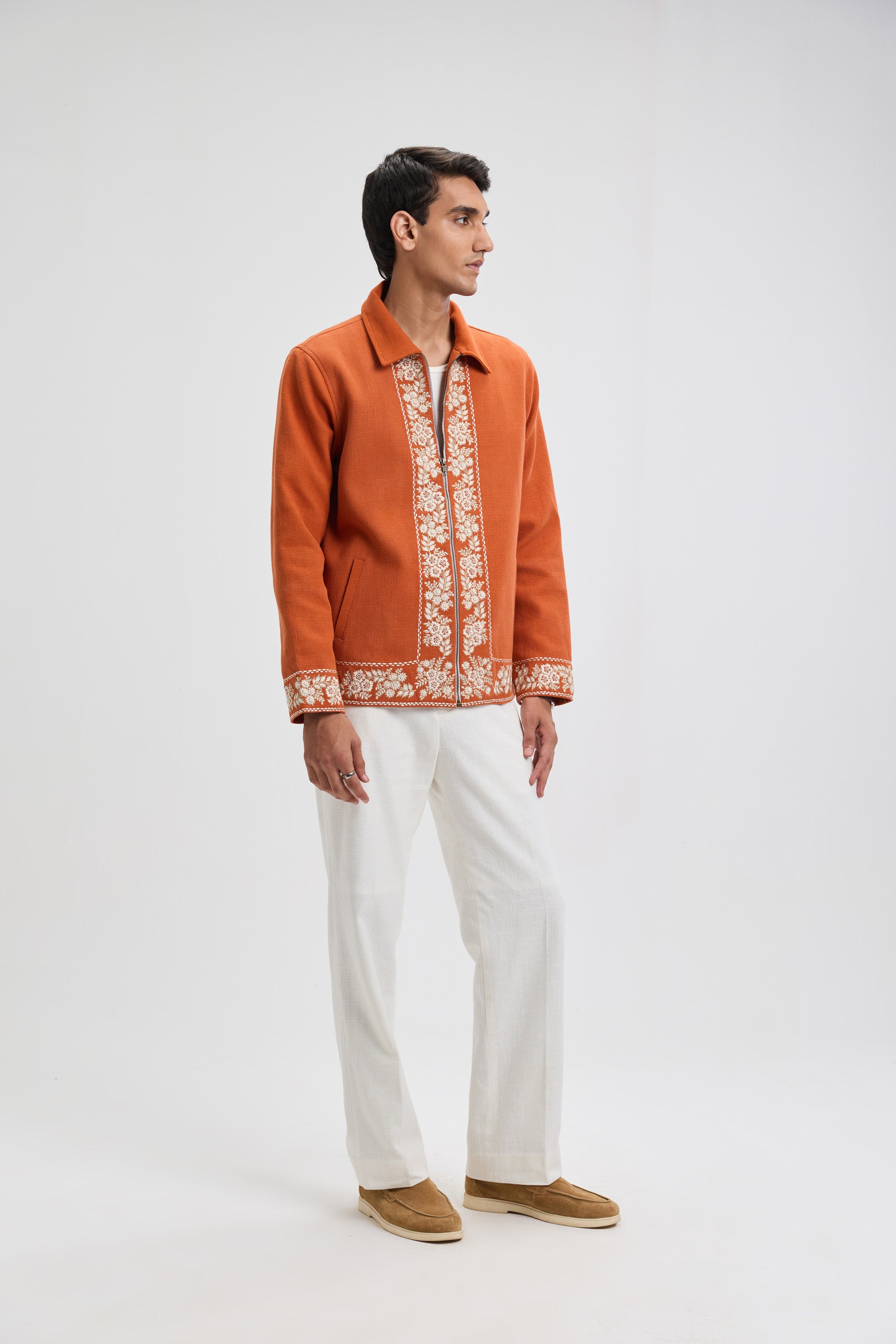 Vintage embroidered zip up jacket- Rust orange