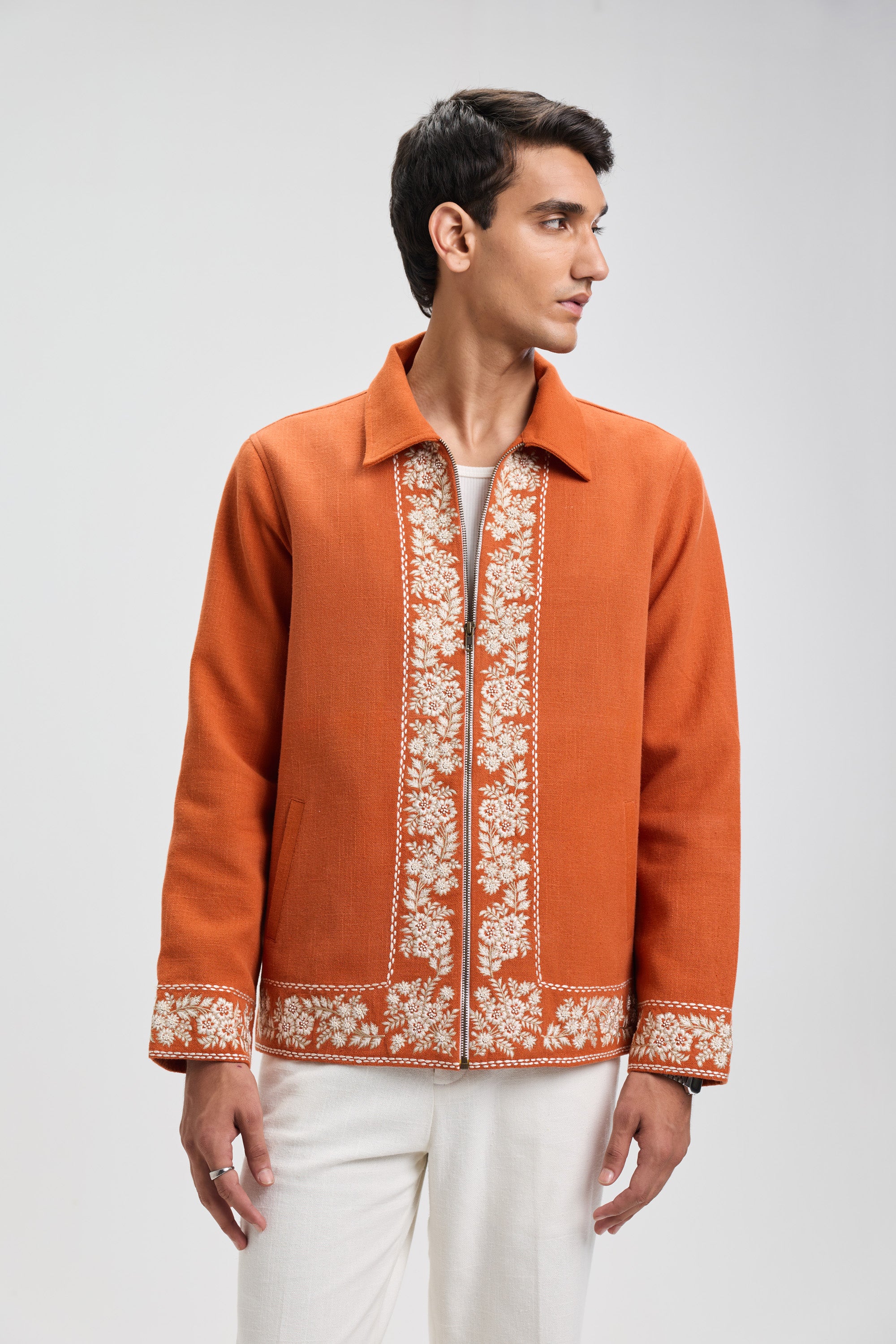 Vintage embroidered zip up jacket- Rust orange