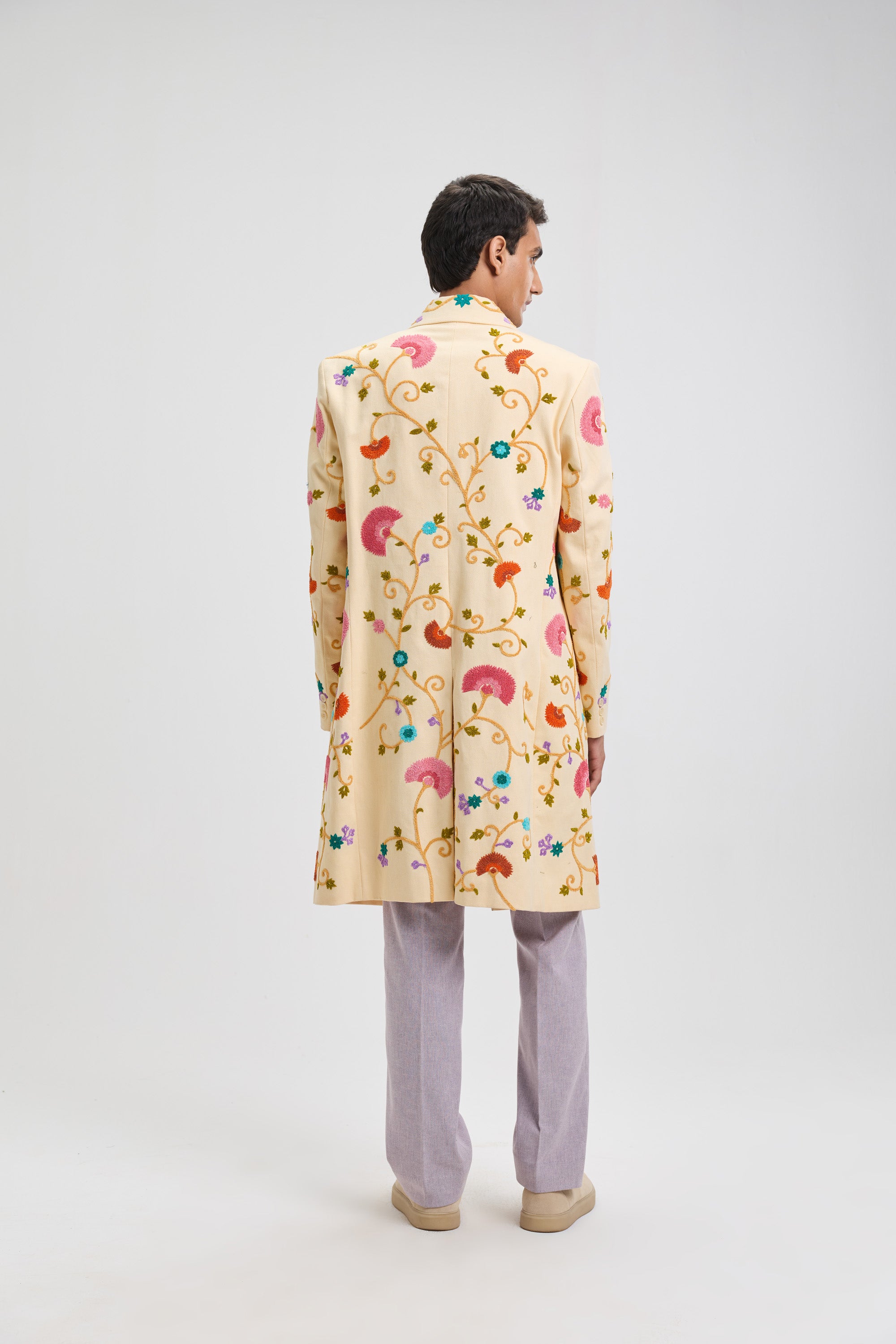Fuzzy embroidered overcoat