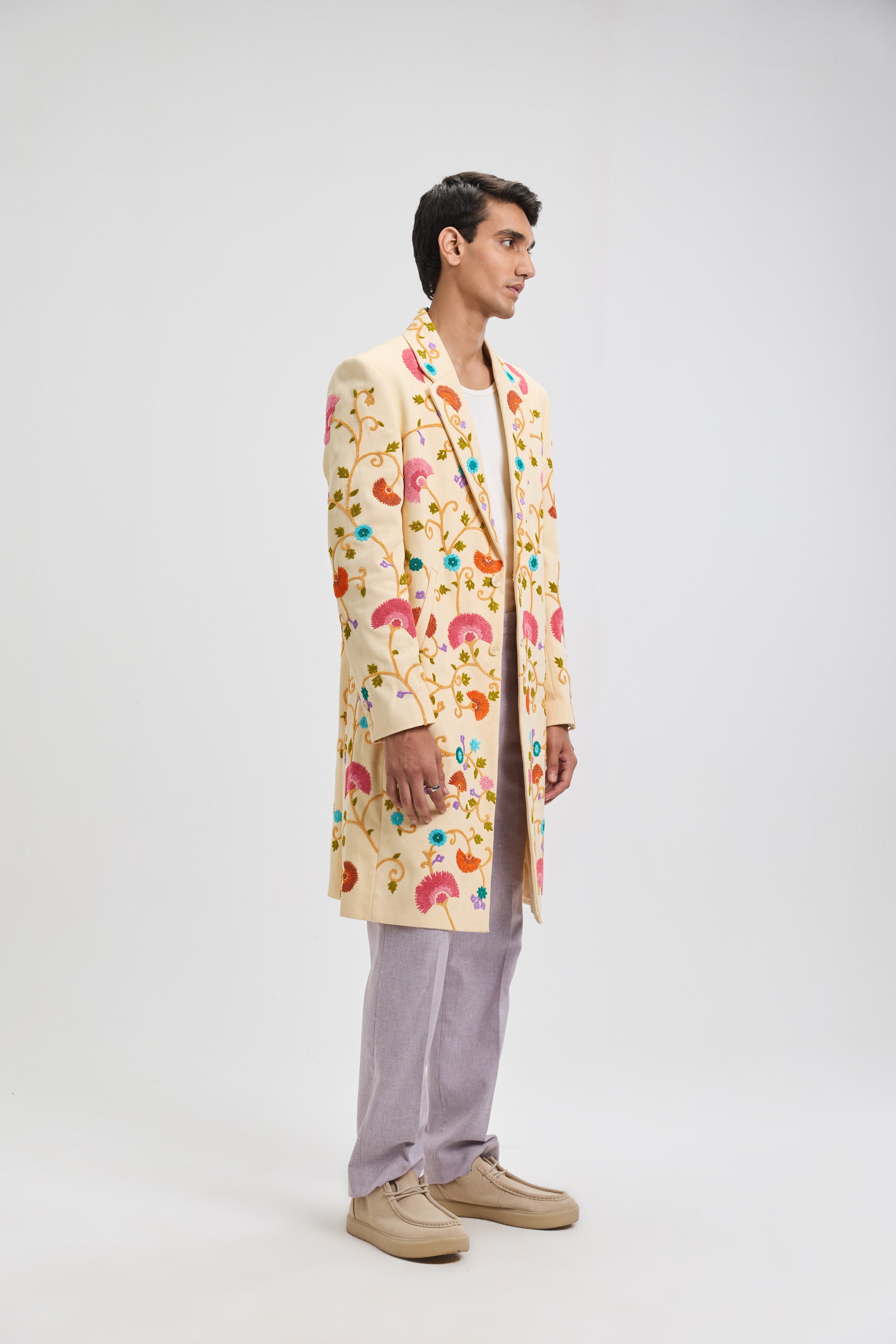 Fuzzy embroidered overcoat
