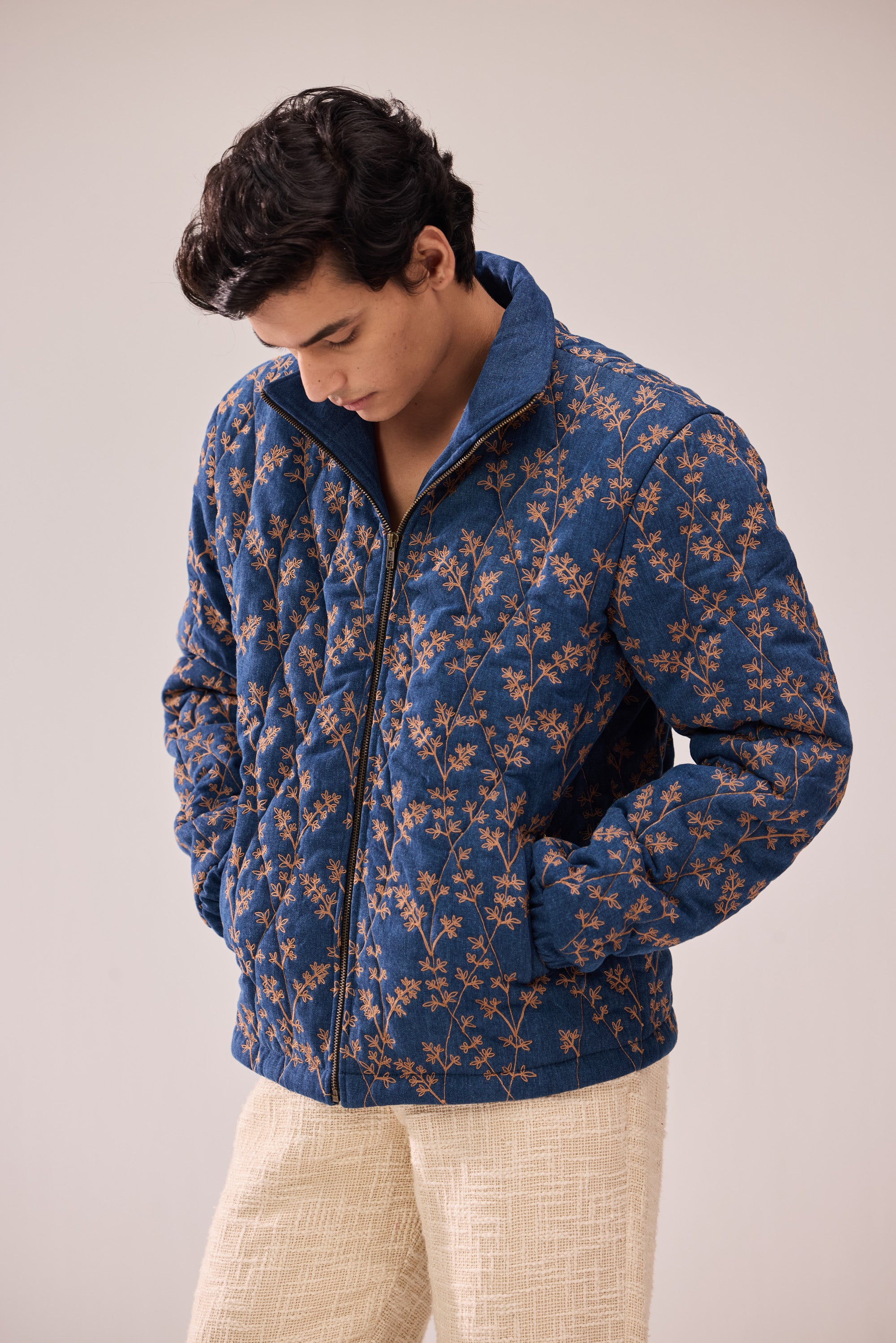 Embroidered quilted jacket best sale