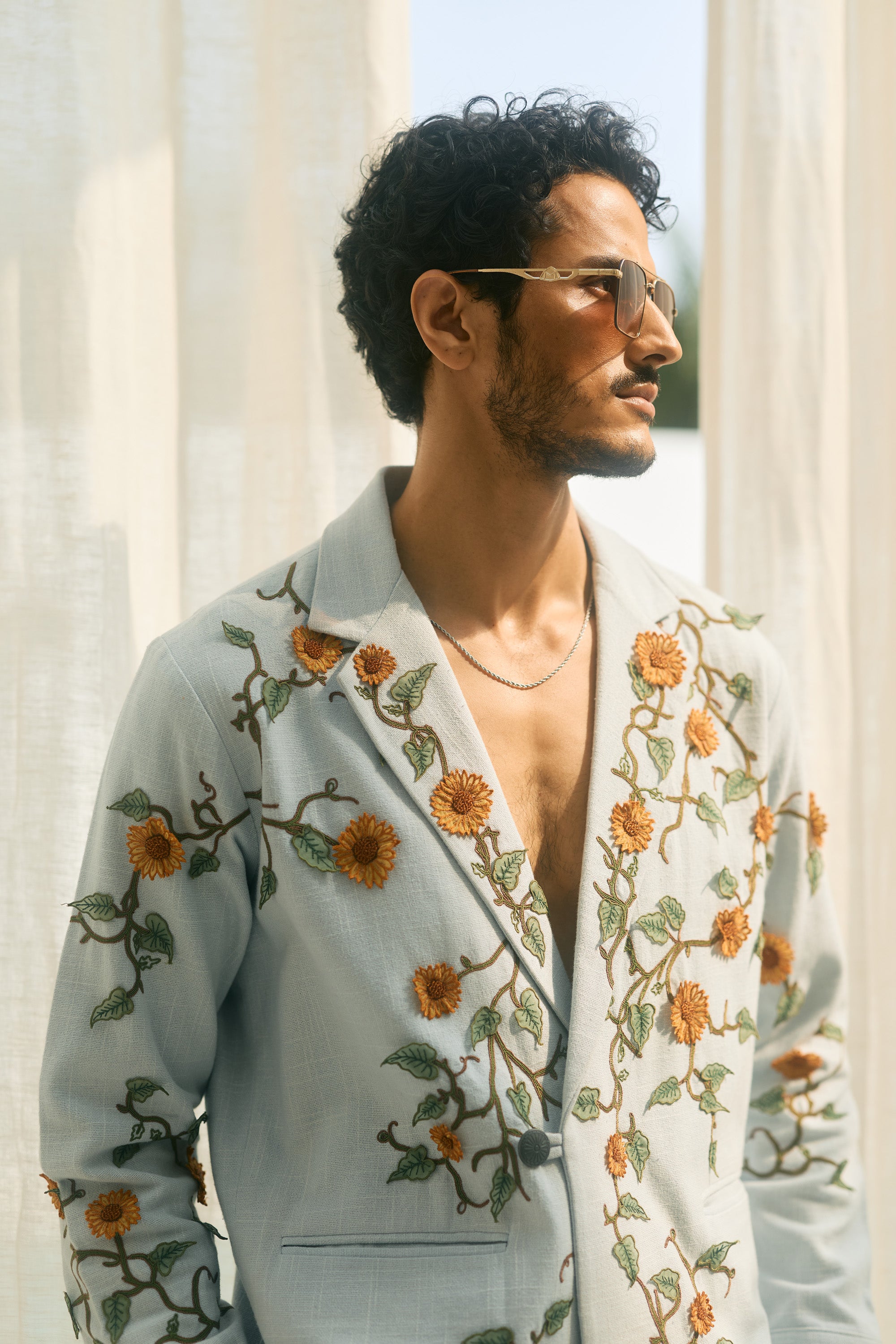 "Sunflower" hand appliqué resort blazer